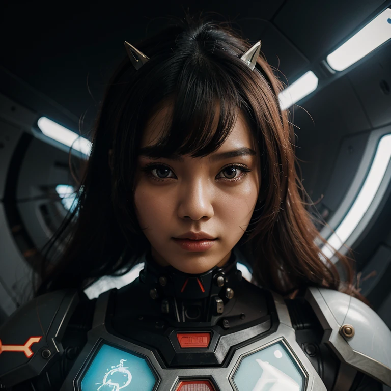 Complex illustration in surreal art style, mecha girl,indonesian woman ,realistic,8k,hd
