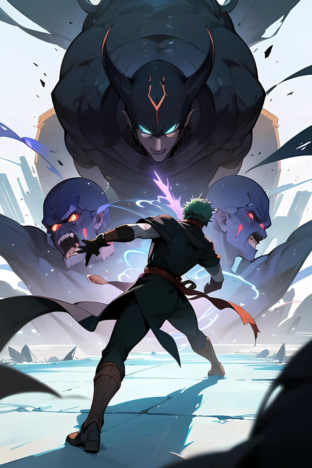 In a galaxy far, far away, there lived a powerful boy named Zaro. He was a member of the elite team of super powered warriors known as the Warriors. He had been trained in the art of combat and possessed incredible strength and ice abilities, making him one of the most skilled warriors in the universe. One day, Zoro received a distress call from a nearby grass field. It was being attacked by a swarm of creatures made out of shadows. Without hesitation, Zaro headed towards the grasslands, ready to fight. As he arrived, he could see the devastation caused by the creatures made out of shadows. Buildings were destroyed, and the inhabitants were running for their lives. Zaro wasted no time and leaped into action. His ice powers, allowed him to take down the monsters with ease. But as she fought, Zaro noticed something strange about these creatures. They seemed to be controlled by a powerful force, one that she had never encountered before. Determined to find the source, Zaro continued her battle, taking out as many monsters as she could. As the fight raged on, Zara's fellow Warriors arrived to lend a hand. Together, they fought off the monsters and managed to locate the source of their control – a dark, sinister figure known as the Shadow Master. He was a powerful being who had been banished from his own planet and sought to conquer others. The Shadow Master had been using his dark magic to control the monsters and unleash chaos on the universe. Zaro knew he had to stop him at all costs. With the help of his team, Zaro launched a full-scale attack on the Shadow Master's fortress. The battle was intense, but Zaro's determination and bravery were unmatched. He fought her way through the Shadow Master's army of minions and finally faced him in a one-on-one showdown. The two clashed, their powers equally matched, but Zaro refused to give up. In a final, epic showdown, Zaro used all his strength and skills to defeat the Shadow Master