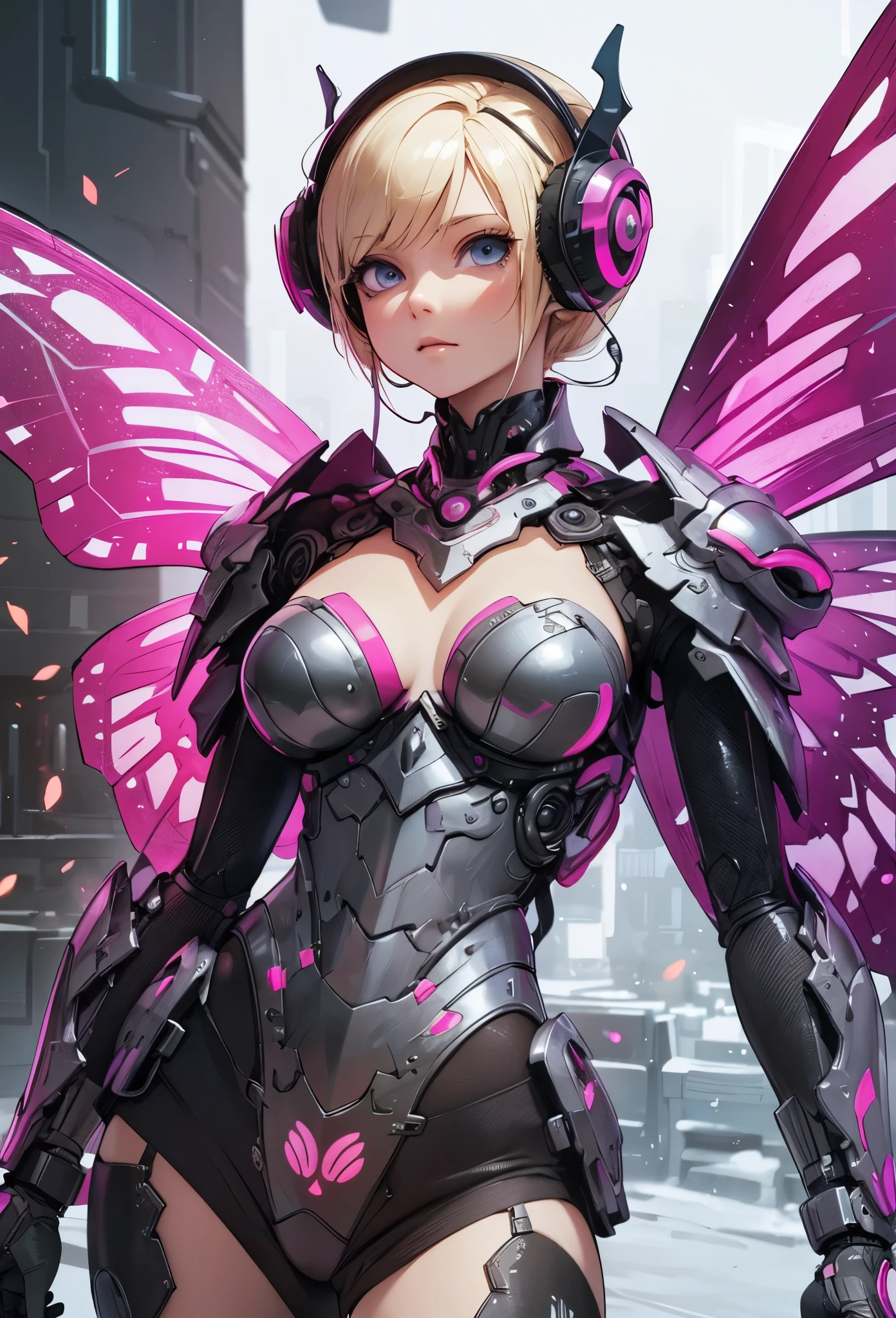 ((Highly accurate drawing in every detail)Extremely precise depiction)[High resolution],(detailed illustrations,とてもfineで緻密な描画,Delicate drawn lines with tempo,Realistic texture expression),[color traced main line],[labo],[[HENTAI]] ANIME (CYBERGirl anime Beauty  Cyborg[wavy hair (platinum blonde)]),([Butterfly wings] Magenta-pink Papillon cybernean armor [Aurora Armor] Fuselage only transparent material) Cyber Headset,(cybernetic [clear lenticular iris]),(intricate and beautiful decoration [Dense detail]),(Fine and beautiful skin expression [transparency]),[完璧な目のdetailed (Beautifully detailed iris)(Eyes like deep jewels)],(eyes light[Pinpoint lighting for the eyes]),[long and beautiful eyelashes],[precisely drawn hair [美しく艷やかな髪のdetailed]],(完璧な手のdetailed [Beautiful fingers with no damage [beautiful nails]]),(perfect anatomy(perfectly balanced proportions))[[full body portrait]],[[Design built to the highest level]][ideal color coordination(Accurate simulation of light and material interactions)],([Precision Detail](detailed,高fine)),[Visual art that tells a story],((highest quality)fine[[High density drawing]])[FHD].