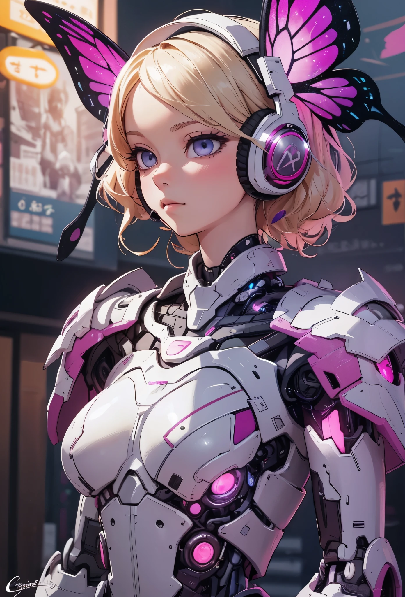 ((Highly accurate drawing in every detail)Extremely precise depiction)[High resolution],(detailed illustrations,とてもfineで緻密な描画,Delicate drawn lines with tempo,Realistic texture expression),[color traced main line],[labo],[[HENTAI]] ANIME (CYBERGirl anime Beauty  Cyborg[wavy hair (platinum blonde)]),([Butterfly wings] Magenta-pink Papillon cybernean armor [Aurora Armor] Fuselage only transparent material) Cyber Headset,(cybernetic [clear lenticular iris]),(intricate and beautiful decoration [Dense detail]),(Fine and beautiful skin expression [transparency]),[完璧な目のdetailed (Beautifully detailed iris)(Eyes like deep jewels)],(eyes light[Pinpoint lighting for the eyes]),[long and beautiful eyelashes],[precisely drawn hair [美しく艷やかな髪のdetailed]],(完璧な手のdetailed [Beautiful fingers with no damage [beautiful nails]]),(perfect anatomy(perfectly balanced proportions))[[full body portrait]],[[Design built to the highest level]][ideal color coordination(Accurate simulation of light and material interactions)],([Precision Detail](detailed,高fine)),[Visual art that tells a story],((highest quality)fine[[High density drawing]])[FHD].