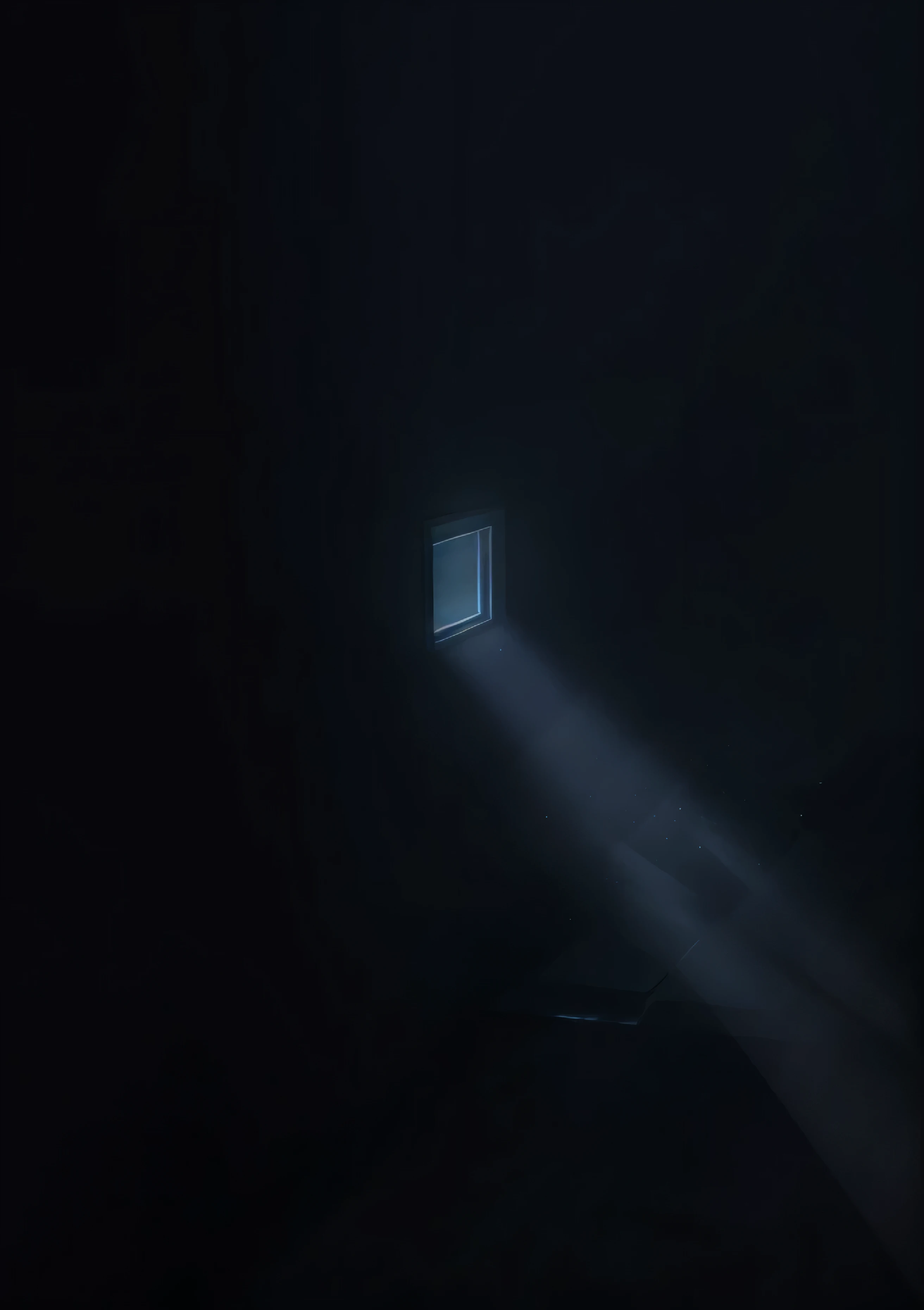 there is a light shining through a door in the dark, volumetric light from above, volumetric lighting from above, 8 k. volumetric lighting. dark, volumetric light , surreal, ray lighting from top of frame, spotlight from above, caustics lighting from above, light coming from the right side, solid cube of light, volumetric light and fog
