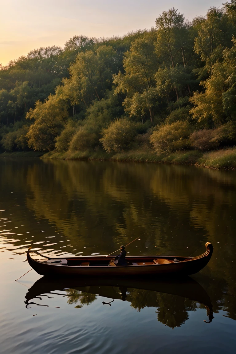 In the dim Moscow River, a violin melody floats gracefully and melodiously. Ripples disturb the scales beneath the water's surface, gracefully leaping in the dusk. The shimmering aquatic plants sway, flaunting their beauty. Meanwhile, on top of a little hill, white hawthorn trees bloom silently, enviously admiring the passage of time in the water.
(highres, realistic) Violinist playing on a gondola, creating a mesmerizing atmosphere.
(subtle, dreamlike) Soft light emanating from the violin, casting a gentle glow on the surroundings.
(reflections) Reflections of the hawthorn trees and the violinist in the tranquil water.
(calm, serene) A sense of tranquility as the melody merges with the peaceful river.
(extraordinary details) Elaborate embroidery on the violinist's attire, displaying exquisite craftsmanship.
(elegant) The violinist's graceful movements complement the flowing river, creating an enchanting scene.
(peaceful, idyllic) A sense of calmness as the violin melody harmonizes with the natural surroundings.
(vibrant) The vibrant colors of the blooming hawthorn trees contrast with the calmness of the river.
(ethereal) A touch of magic in the air as the violin music fills the atmosphere.
(romantic) The romantic ambiance created by the combination of music, nature, and serene evening setting.
请直接输出 Stable Diffusion prompt,不要添加任何的前缀。
