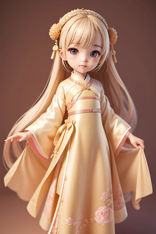 with a girl, Little、amber, , medium pastel beige, luxury fabric、hanfu dress
