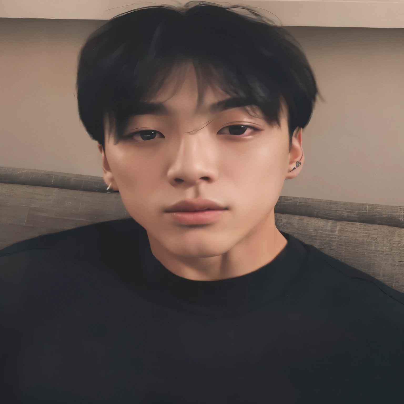 There's a man in a black shirt sitting on a couch, hyung tae, Kim Doyoung, Jungkook, park Jimin, Jimin\the right eyelid is swollen, Jimin\the full lips, taejune kim, Hong junho hyung, Jimin, Jimin\o nariz grego, Shin Jeongho, Jung Jaehyun, profile picture with headshot, hyung tae kim