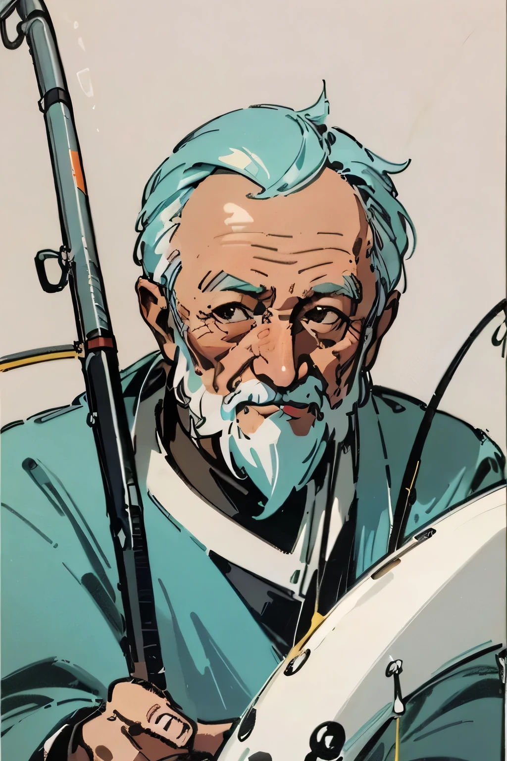 Color block painting,high detail,best quality,Better face,grampa,rod