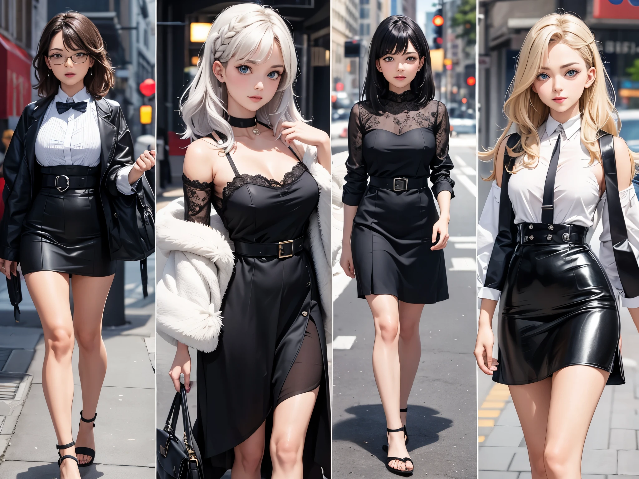 twins sister, hairstyles different, hair colors different, eye colors different, iris colors different, outfit styles different,