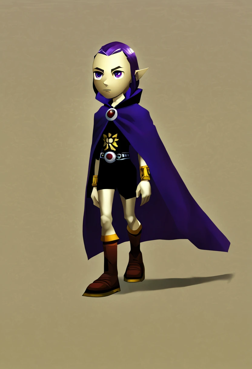 ohxw, rave12, walking on a beach, full body, cartoon, 2d, sharp, petite, cape and a purple cape majorasmask