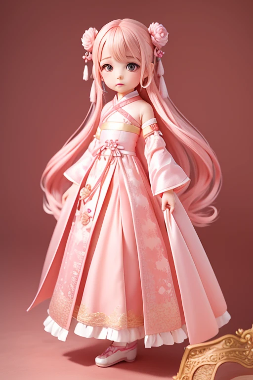 with a girl, Little、amber, , Medium pastel silk pink dress, luxury fabric、hanfu dress