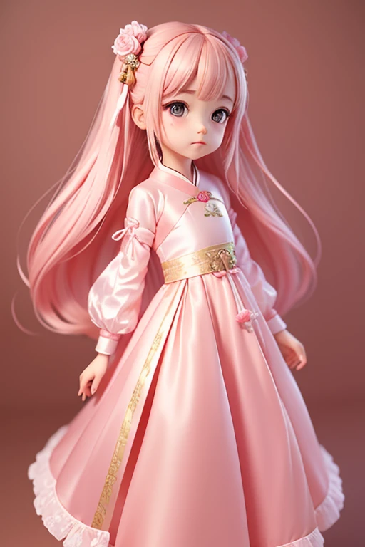 with a girl, Little、amber, , Medium pastel silk pink dress, luxury fabric、hanfu dress