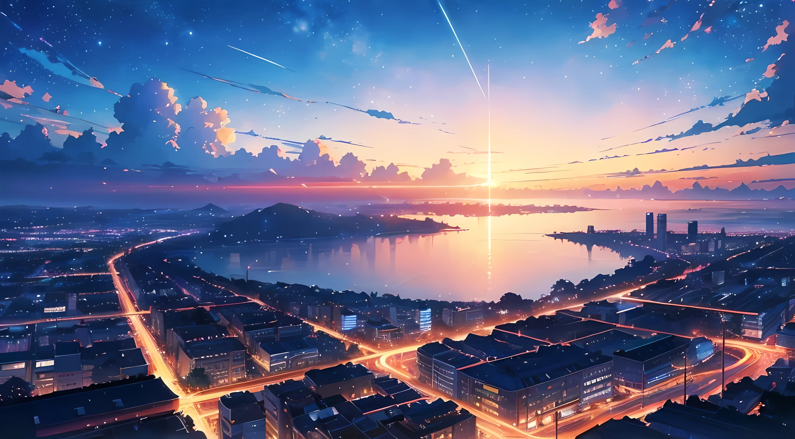 Summer, Makoto Shinkai, concept art, tumblr, magic realism, beautiful anime scenes, beautiful skies. by makoto shinkai, ( ( makoto shinkai ) ), anime background art, anime backgrounds, Makoto Shinkai, style, anime movie backgrounds, galaxy express, no humans, summer blue sky, blue sky