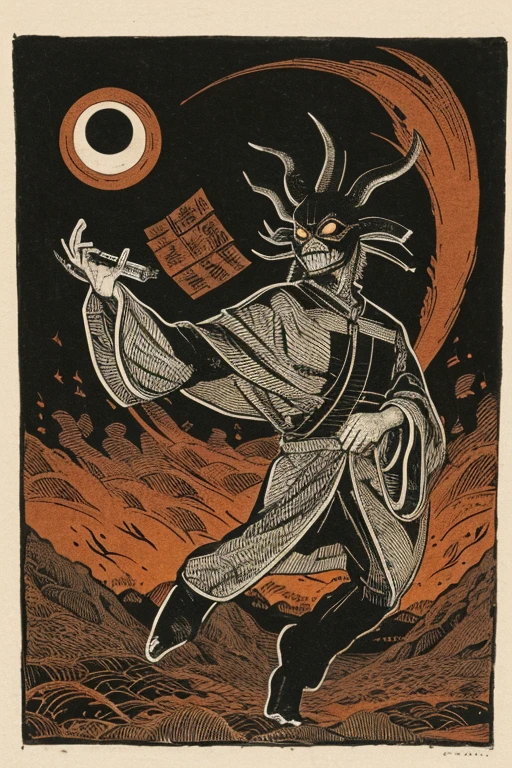((jumpscare)), Outline warm color, ((festival)), ((Chojugiga)), ((Shihon Bokuga)), antique, (anthropomorphism), (Sumi-e), Monochrome art, (Old paper style illustration), (hunting paintingural style, Little monster, old performance, variational pointillism, flat illustration, eerie, (horror elements), eerie worldview, (primitive art), Outline warm color, old picture scroll style, old staging, Ancient mural style