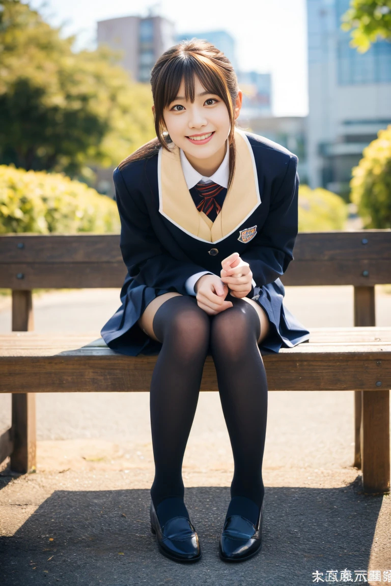 Ulchan-6500-v1.1, (RAW photo:1.2), (Photoreal), (genuine:1.4), 公園のsitting on the bench上品なエリートの女の子, japanese school uniformを着て, super realistic pantyhose:1.3、japanese girl uniform, japanese school uniform, wearing a principal&#39;s uniform, Young and cute gravure idol, Photo taken on 2020, dressed like a high school girl, wearing school uniform, wearing a strict business suit, Young skinny gravure idol, seifuku　　　　　　　Ulchan-6500-v1.1, (RAW photo:1.2), (Photoreal), beautiful detailed girl, sitting on the bench、(genuine: 1.4), very detailed目と顔, ((japanese school uniform:1.2、Super realistic black tights:1.2))、((City of night:1.2)), Self snap, Instagram、game_nffsw, huge file size, High resolution, very detailed, highest quality, [masterpiece:1.6], enlightenment, very detailed, nffsw, finely, highest quality, 8k wallpaper, movie lighting, 1 girl, , perfect body shape, cute droopy eyes beautiful big eyes、Pieck finger, ((table top)), highest quality, 1 girl, eye shadow, portrait, ((full body shot:1.4))、(very affectionate smile:1.2)、realistic skin texture、shiny skin、exposed thighs!!!