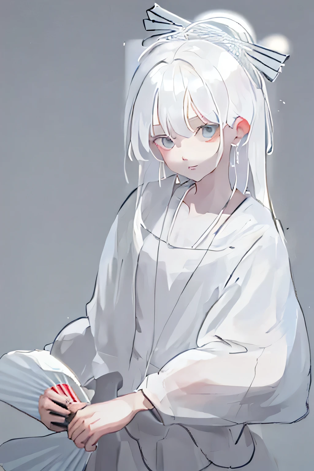 white hair,There is a fan on the head