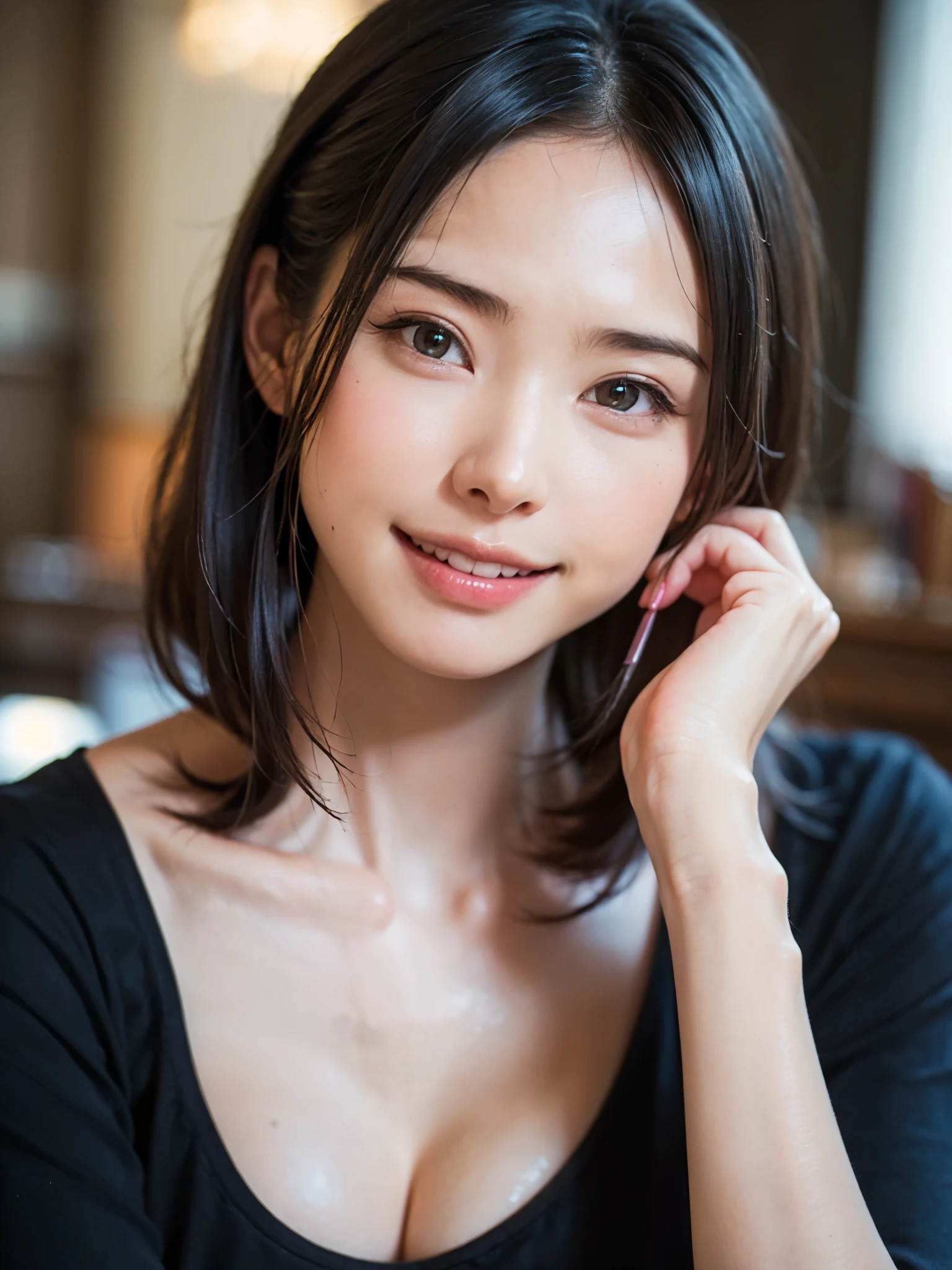 (table top, highest quality、High resolution:1.4、very attractive beauty、Adds intense highlights to the eyes、look closely at the camera:1.4、Beautiful woman full of charm、ideal body proportions、perfect anatomy、brunette short bob hair、shiny hair、bangs:1.4、光沢のあるbangs:1.4、lip gloss),1 girl, Report, light brown shiny hair, scarf,realistic, looking at the viewer、Please tilt your head slightly, bright colored crystal light blue eyes, short and shiny hair、 chest中央に穴の開いた白いタートルネックの衣装,chestの真ん中に丸い穴のあるセクシーな白いタートルネック ニット セーター、 lips, lip gloss, Upper body、Big eyes、eyelash、face is a little red、embarrassing)、((italian road in winter))、((short hair with Big eyess、Give students very powerful highlights、{Huge|big|Hugeな|mega} chest:1.6、very bigger chest、look at the audience、very beautiful beauty、show me your ears、long neck、smile、smile、Happy、beautiful teeth、口を開いてsmile、heart shaped eyes))、28 years old、very cute super model、bangs:2、{gigantic|big|huge|mega} breasts, cleavage