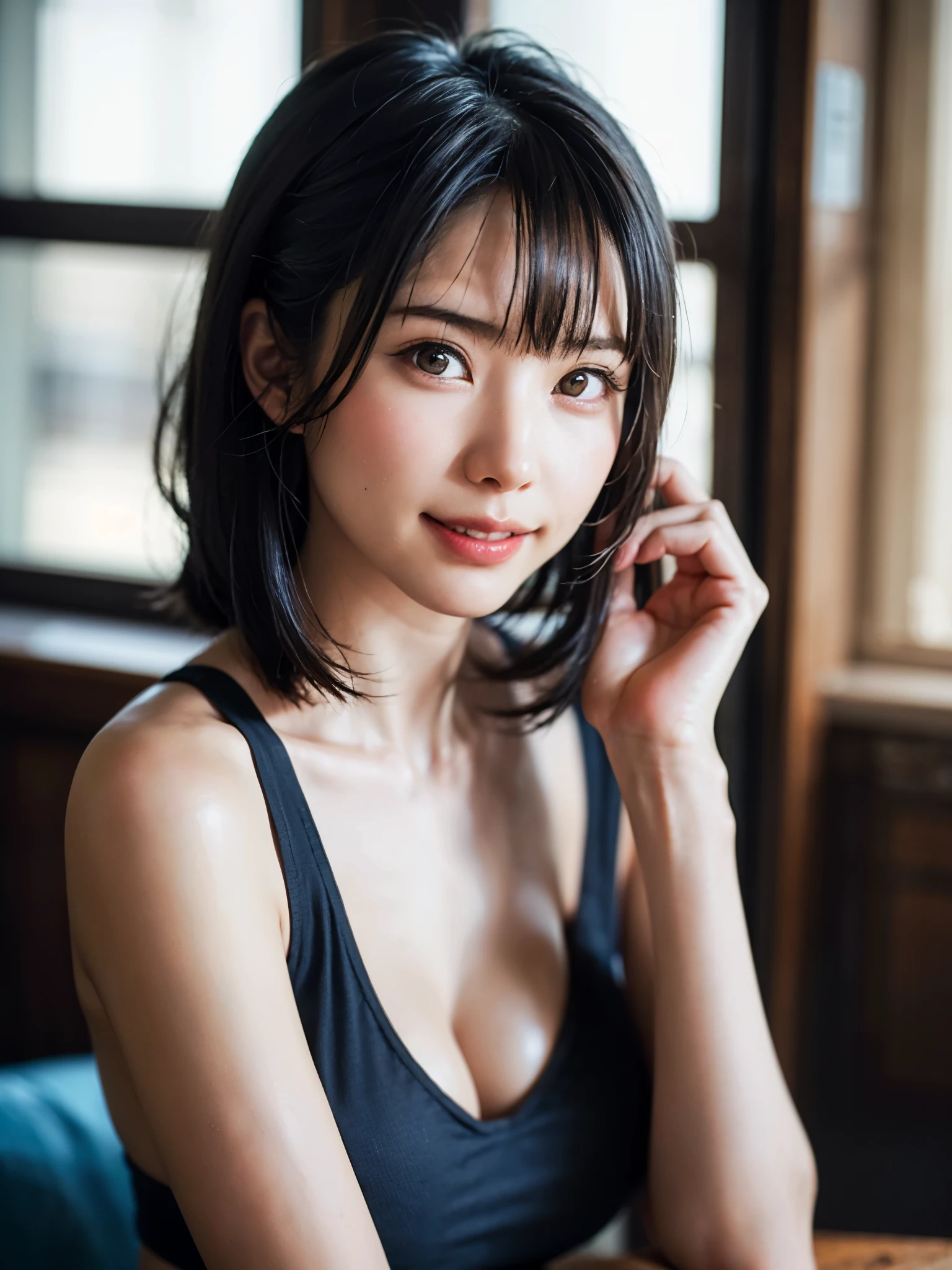 (table top, highest quality、High resolution:1.4、very attractive beauty、Adds intense highlights to the eyes、look closely at the camera:1.4、Beautiful woman full of charm、ideal body proportions、perfect anatomy、brunette short bob hair、shiny hair、bangs:1.4、光沢のあるbangs:1.4、lip gloss),1 girl, Report, light brown shiny hair, scarf,realistic, looking at the viewer、Please tilt your head slightly, bright colored crystal light blue eyes, short and shiny hair、 chest中央に穴の開いた白いタートルネックの衣装,chestの真ん中に丸い穴のあるセクシーな白いタートルネック ニット セーター、 lips, lip gloss, Upper body、Big eyes、eyelash、face is a little red、embarrassing)、((italian road in winter))、((short hair with Big eyess、Give students very powerful highlights、{Huge|big|Hugeな|mega} chest:1.6、very bigger chest、look at the audience、very beautiful beauty、show me your ears、long neck、smile、smile、Happy、beautiful teeth、口を開いてsmile、heart shaped eyes))、28 years old、very cute super model、bangs:2、{gigantic|big|huge|mega} breasts, cleavage