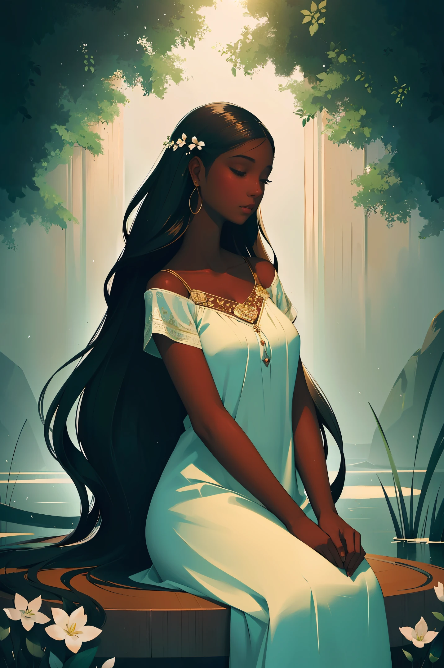The prompt for generating a stable diffusion image with the theme "A black girl in a peaceful garden" can be:
"(best quality, high-resolution, illustration:1.2), long eyelashes, rich ebony skin, Ethiopian features, peaceful garden, soft lighting, dreamy atmosphere, magical world, intricate details, gentle smile, summer breeze, cheerful ambiance, dewy skin, wavy hair, flowing attire, blooming flowers, joyful notes, natural portrait, play of light and shadow, serene soul, elegant pose, subtle expression, enchanting eyes, captivating smile, flawless makeup, mysterious flowers, exquisite patterns, horizontal scrolling, tranquil ambiance"