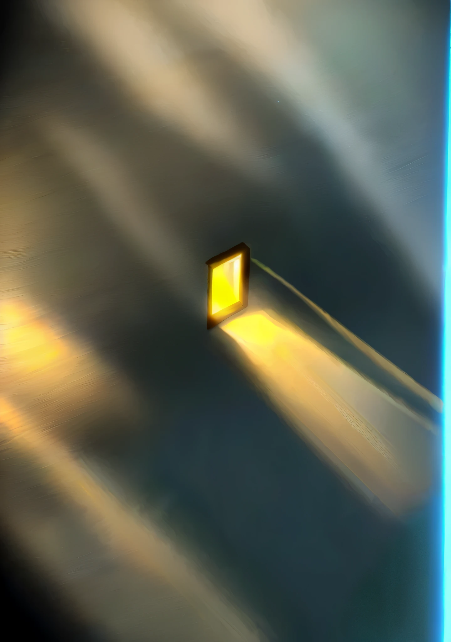there is a light shining through a window in the dark, volumetric light from above, volumetric lighting from above, volumetric light , surreal, caustics lighting from above, 8 k. volumetric lighting. dark, light coming from the right side, ash blue environment, green light, blue green dark scene and white light