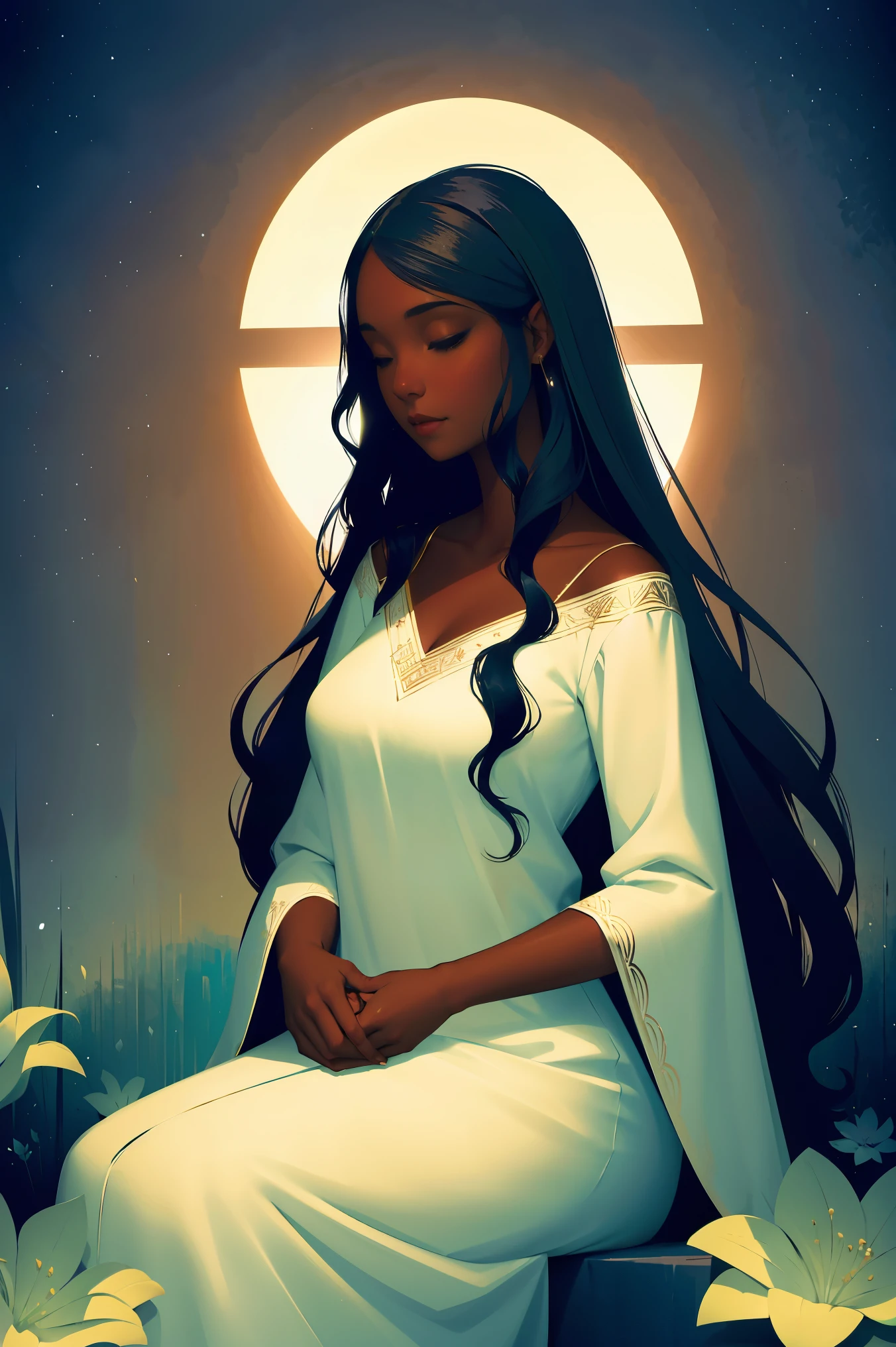 The prompt for generating a stable diffusion image with the theme "A black girl in a peaceful garden" can be:
"(best quality, high-resolution, illustration:1.2), long eyelashes, rich ebony skin, Ethiopian features, peaceful garden, soft lighting, dreamy atmosphere, magical world, intricate details, gentle happy smile, summer breeze, cheerful ambiance, dewy ebony skin, wavy hair, flowing attire, blooming flowers, joyful notes, natural portrait, play of light and shadow, serene soul, elegant pose, subtle expression, enchanting eyes, captivating content smile, flawless makeup, mysterious flowers, exquisite patterns, horizontal scrolling, tranquil ambiance"