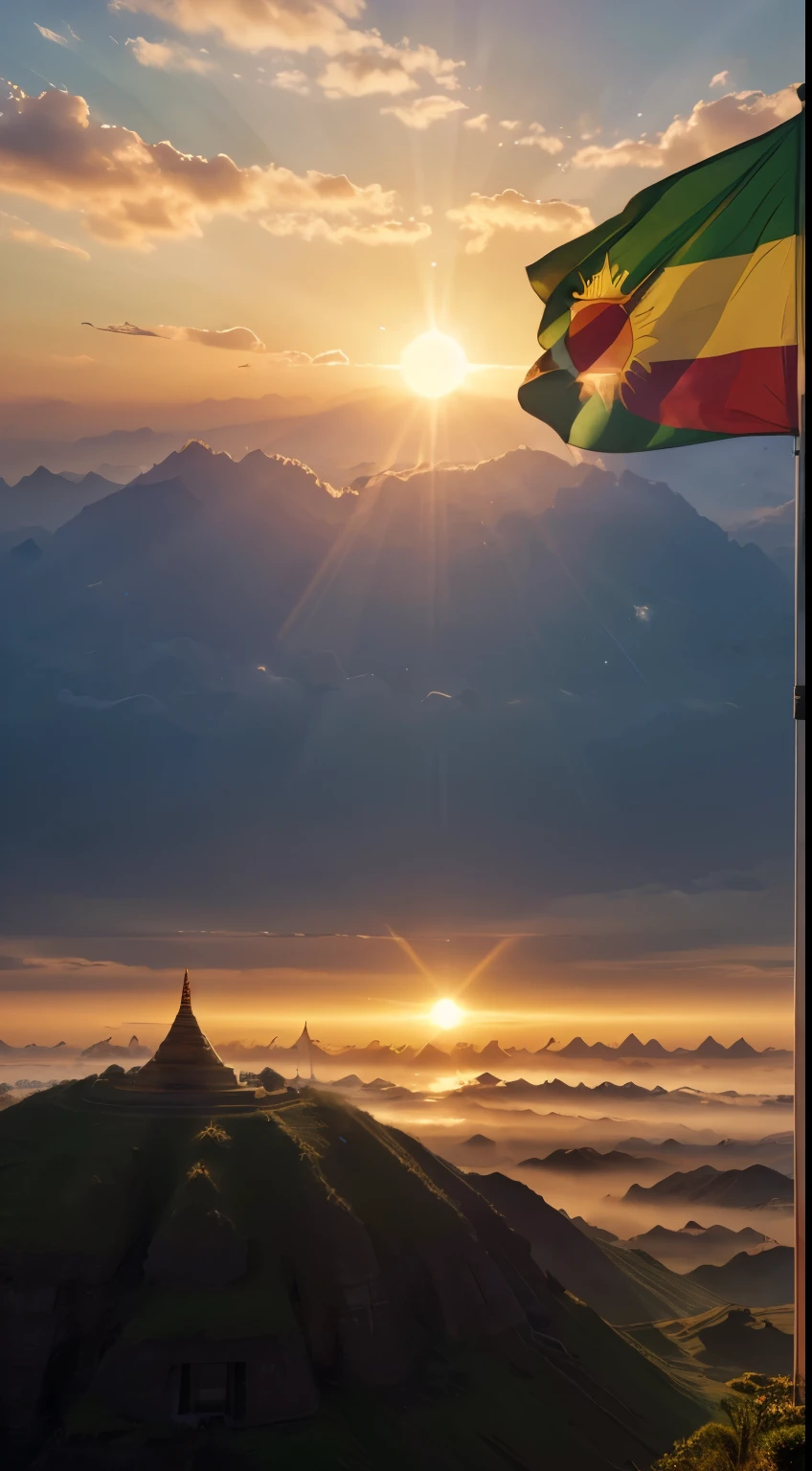 Two suns in the universe,nano robot,myanmar flag,(best quality,4k,8k,highres,masterpiece:1.2),ultra-detailed,(realistic,photorealistic,photo-realistic