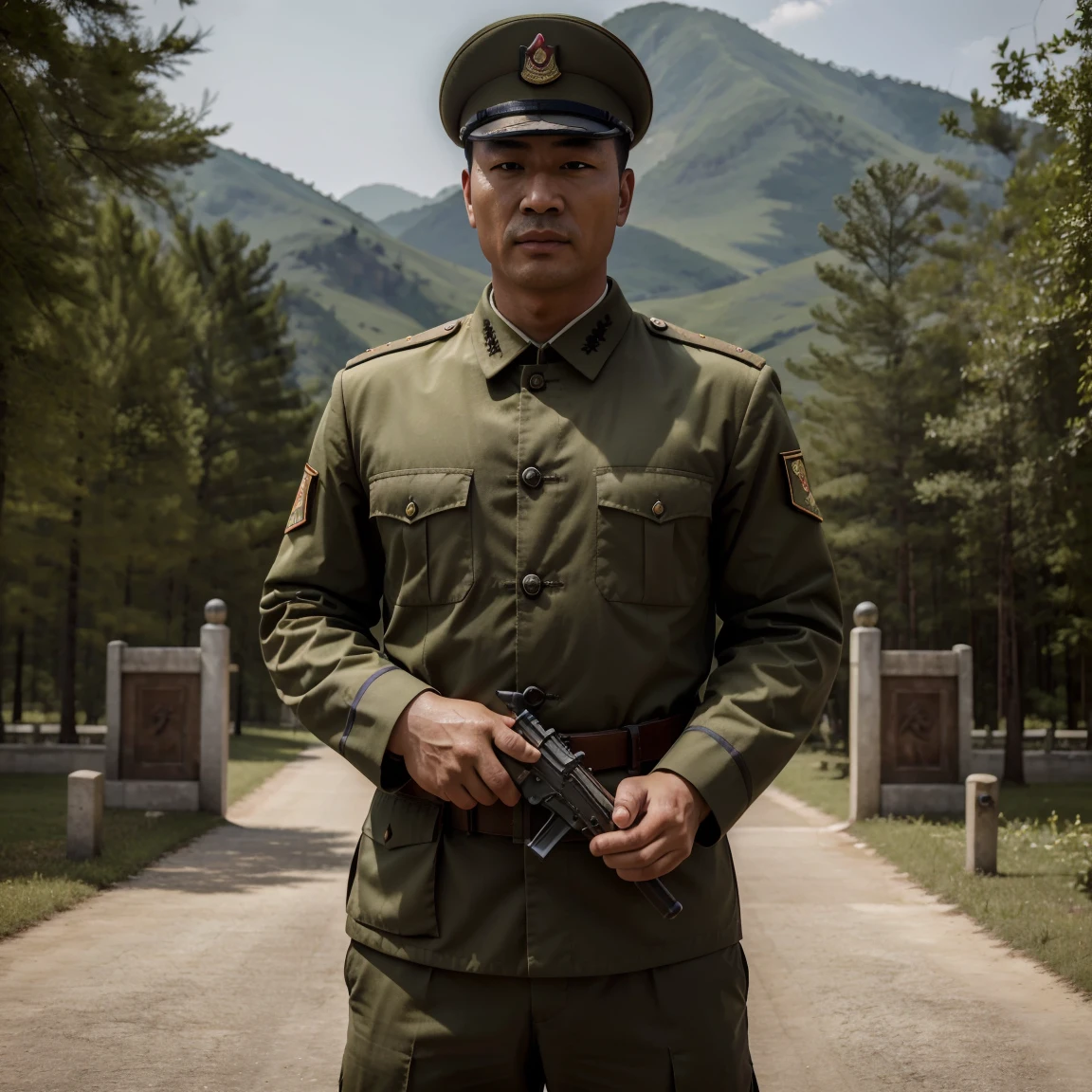 (best quality,highres,masterpiece:1.2),ultra-detailed,(realistic:1.37),extremely detailed Chinese soldier in People's Liberation Army uniform, stunning masterpiece with intricate details and sharp focus, showcasing the advanced 95 type rifle