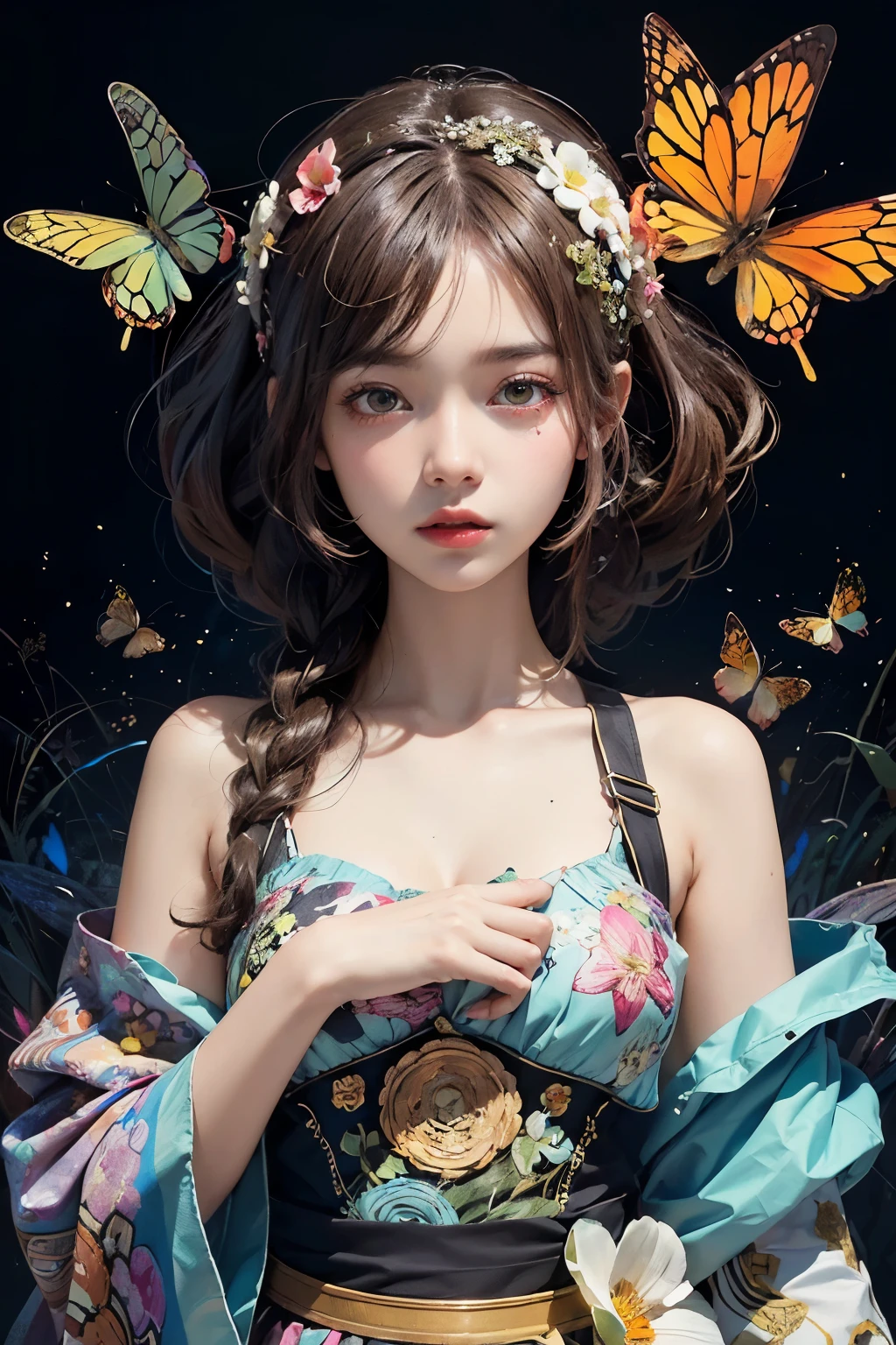 (masterpiece:1.1),(highest quality:1.1),(HDR:1),ambient light,ultra-high quality,( ultra detailed original illustration),(1girl, upper body),((harajuku fashion)),((flowers with human eyes, flower eyes)),double exposure,fusion of fluid abstract art,glitch,(original illustration composition),(fusion of limited color, maximalism artstyle, geometric artstyle, butterflies, junk art),