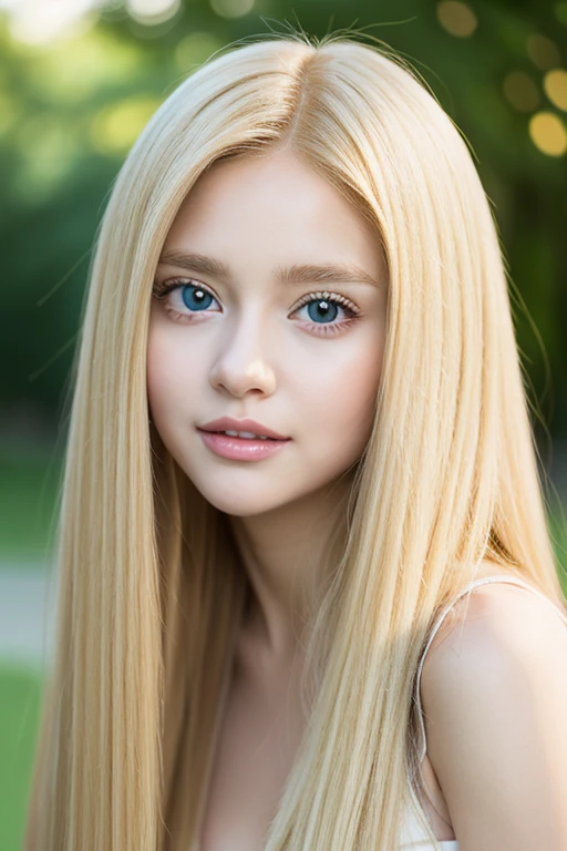blond haired girl with long hair posing for a picture in a park, hyper realistic anime, anime girl in real life, long blonde hair and big eyes, nsfw, cute natural anime face, photorealistic anime, realistic young anime girl, blonde hair and large eyes, 3 d anime realistic, realistic anime