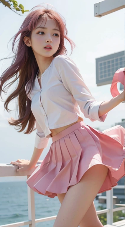 pink skirt, beautiful feet、Skirt swaying in the wind