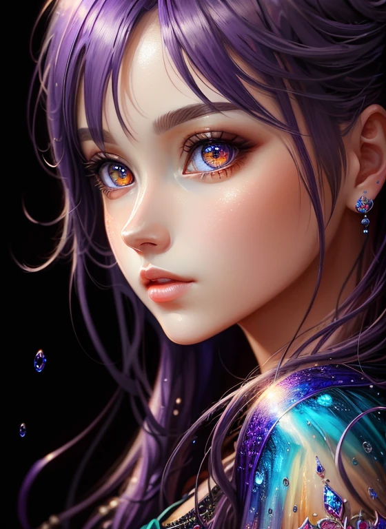 ((highest quality)), ((masterpiece)), ((realistic)), (detailed),anime style、 (1 woman)Close up portrait of a woman with purple hair、Beautiful shining eyes, like transparent glass、casual clothes、4K high definition digital art、amazing digital illustrations、Amazing 8K artwork、colorful digital fantasy art、Colorful and bright、beautiful digital artwork、colorful digital paintings、digital anime art、Portrait of beautiful woman、8K HD Digital Wallpaper Art、 gorgeous digital painting