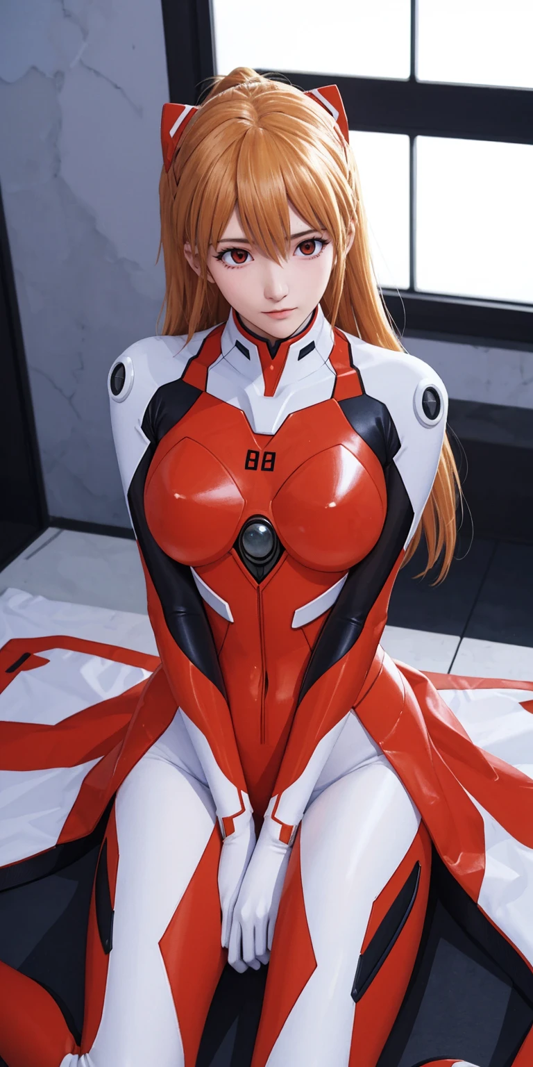 (top view),dynamic angle,Super detailed, illustration, close up, direct, 1 girl, 
 ((Soryu Asuka Langley, Interface headset, Red tights:1.4, blonde)),Her eyes shone like fantastic stars,(glowing eyes:1.233),(Beautiful and delicate eyes:1.1),(Poker face,Keep your mouth shut),(Mechanical room with tools and spaceship windows in white spaceship),
(night:1.2),fantastic, [[slender fingers and hands:0.55]::0.85],(Detail fingers),