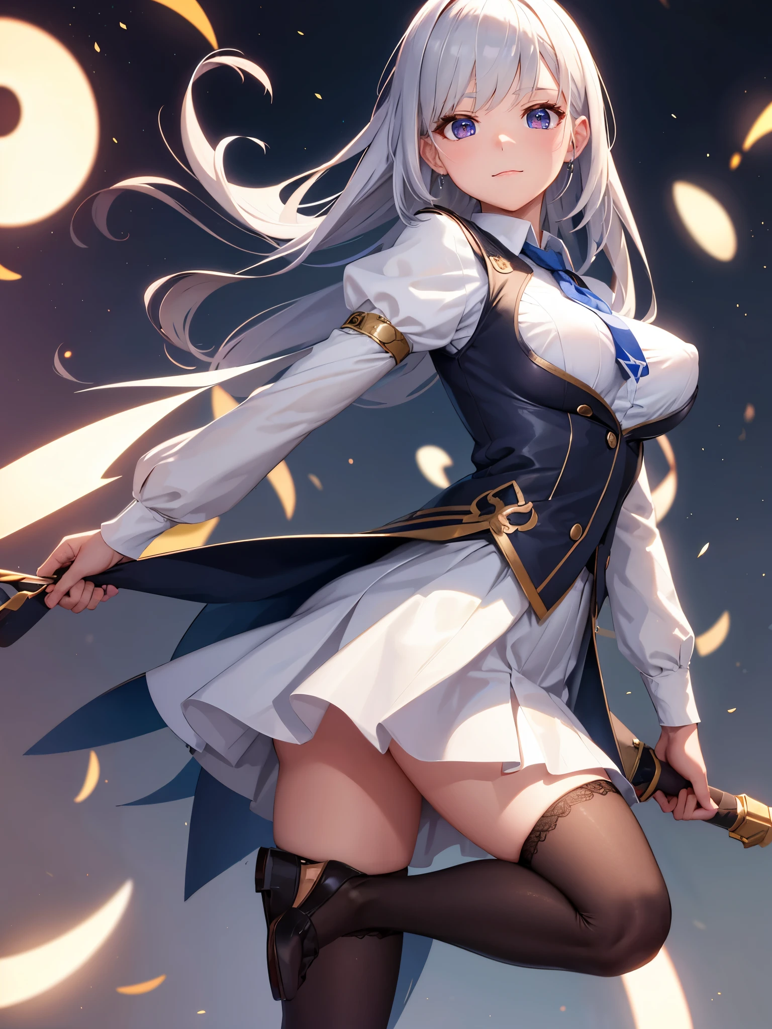 (1 girl),(high quality), (High resolution), (extremely detailed), (8K),(lower body shot),(3CG),(A high school girl wearing a magician's uniform),(wearing black knee-high stockings)not wearing shoes,perfect writing,(Beautifully erect nipple shape),High resolutionの美しい目,(neutral white lighting:1.2),Facing back and sticking out your buttocks