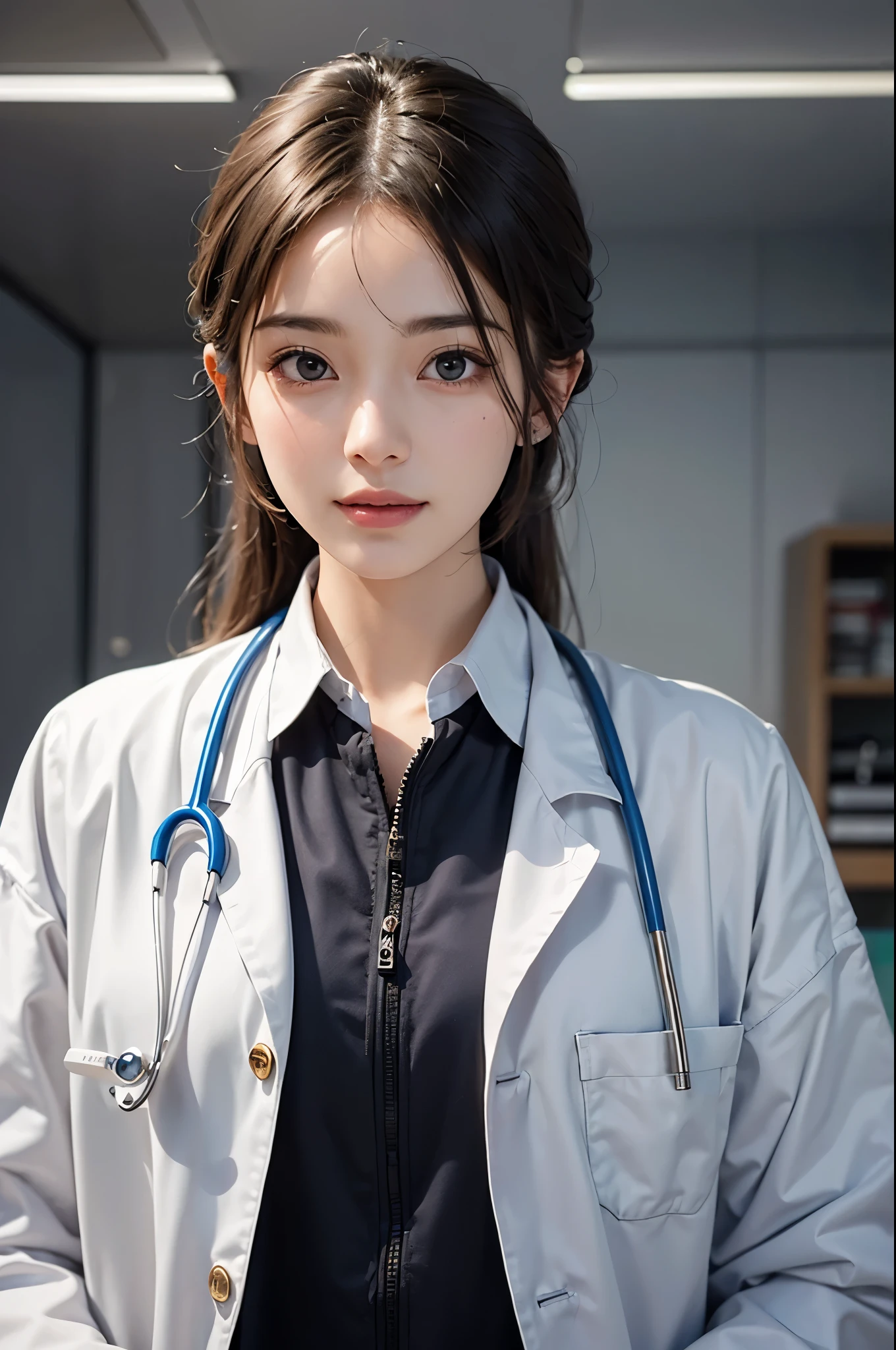 A beautiful female doctor in a professional clinic, (best quality, highres, ultra-detailed), with a crisp white lab coat, stethoscope around her neck, and a warm smile on her face. The doctor has well-defined eyes, a perfectly shaped nose, and luscious lips. Her eyes are captivating and convey confidence and compassion. The clinic is well-lit with natural light streaming in through large windows, creating a serene and inviting atmosphere.
The clinic is equipped with state-of-the-art medical equipment, including a sleek examination table and modern diagnostic instruments. The walls are adorned with informative medical charts and diagrams, providing a sense of knowledge and expertise. The doctor is surrounded by shelves filled with neatly organized medical books, highlighting her dedication to continuous learning and professionalism.
The color palette of the scene is bright and clean, with predominantly white and light blue tones, symbolizing purity and trust. The lighting is carefully balanced to ensure a comfortable and well-lit environment for both the doctor and the patients. The artwork is crafted with meticulous attention to detail, allowing for intricate rendering of the doctor's facial features and the clinic's interior.
The overall style of the artwork is realistic and photo-realistic, with a touch of artistic flair to enhance the visual appeal. The emphasis is on capturing the essence of a dedicated healthcare professional and the importance of providing quality medical care. The artwork exudes professionalism, expertise, and compassion, reflecting the commitment of the doctor to her profession and the well-being of her patients.