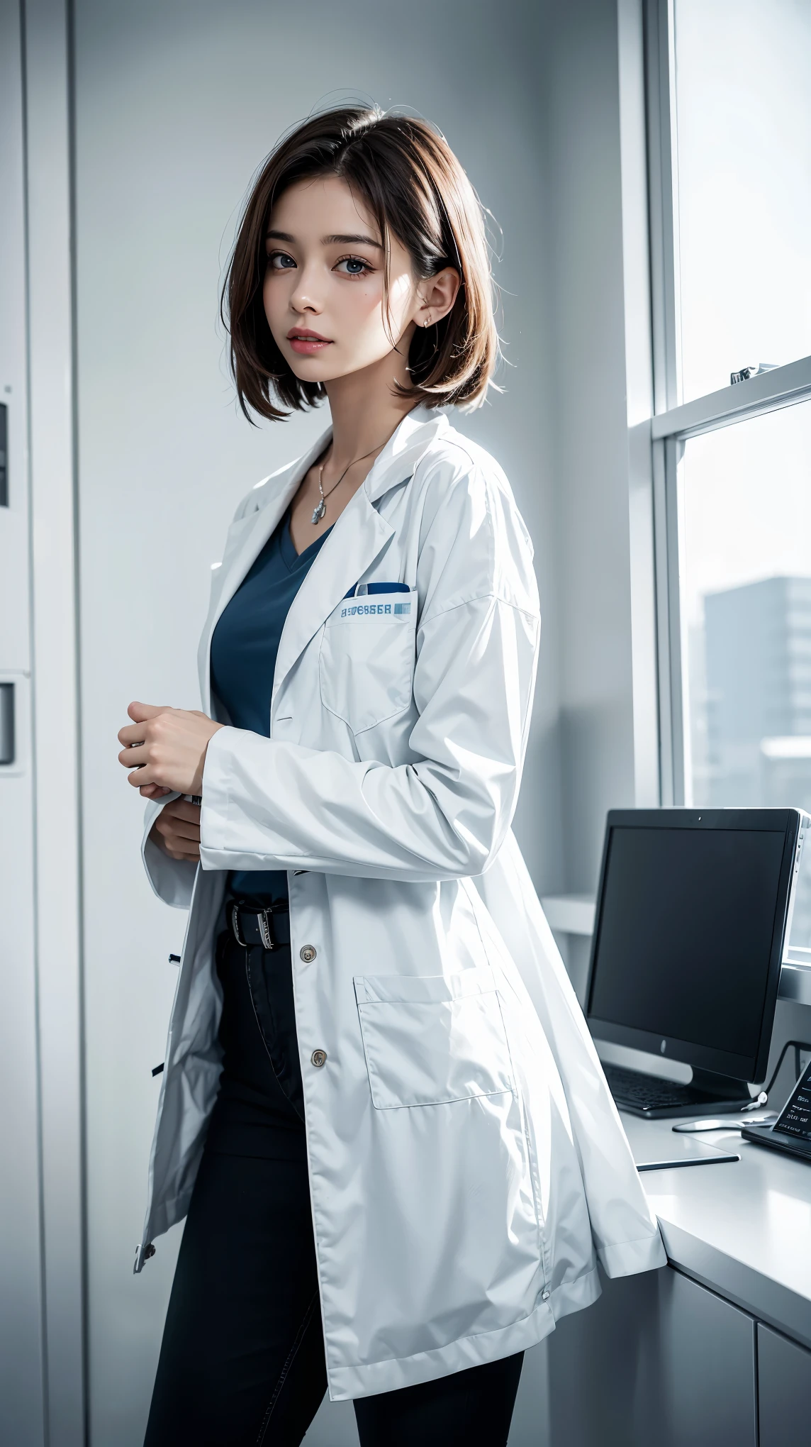 A beautiful female doctor in a professional clinic, (best quality, highres, ultra-detailed), with a crisp white lab coat, stethoscope around her neck, and a warm smile on her face. The doctor has well-defined eyes, a perfectly shaped nose, and luscious lips. Her eyes are captivating and convey confidence and compassion. The clinic is well-lit with natural light streaming in through large windows, creating a serene and inviting atmosphere.
The clinic is equipped with state-of-the-art medical equipment, including a sleek examination table and modern diagnostic instruments. The walls are adorned with informative medical charts and diagrams, providing a sense of knowledge and expertise. The doctor is surrounded by shelves filled with neatly organized medical books, highlighting her dedication to continuous learning and professionalism.
The color palette of the scene is bright and clean, with predominantly white and light blue tones, symbolizing purity and trust. The lighting is carefully balanced to ensure a comfortable and well-lit environment for both the doctor and the patients. The artwork is crafted with meticulous attention to detail, allowing for intricate rendering of the doctor's facial features and the clinic's interior.
The overall style of the artwork is realistic and photo-realistic, with a touch of artistic flair to enhance the visual appeal. The emphasis is on capturing the essence of a dedicated healthcare professional and the importance of providing quality medical care. The artwork exudes professionalism, expertise, and compassion, reflecting the commitment of the doctor to her profession and the well-being of her patients.
