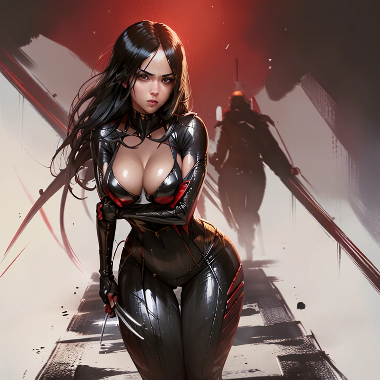 (((from face to the waist:1. 3)), (((beauty slim shape)))) best quality, hyperrealistic masterpiece, astonish anime beauty black and crimson cyberpunk biomech plugsuit superheroine, portrait photorealist, perfect and realist skin, glowing sharp vivid colors eyes, HDR, 4k
