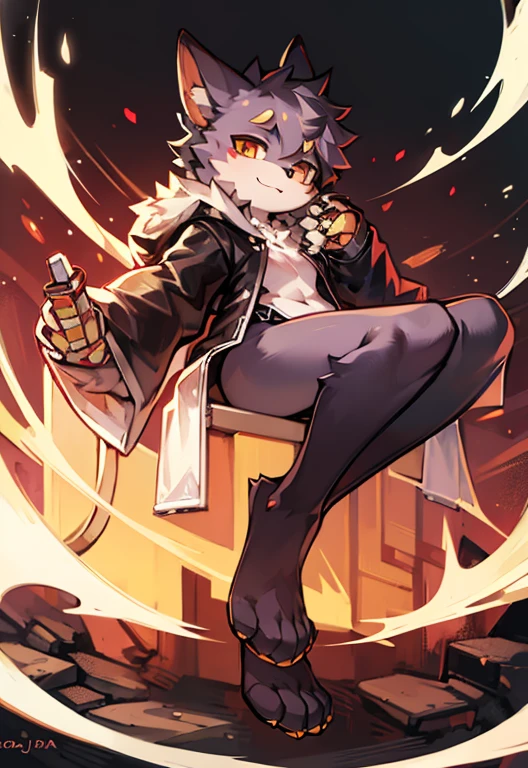 best quality, masterpiece, high resolution, no clothes are worn,Gray furry young lady