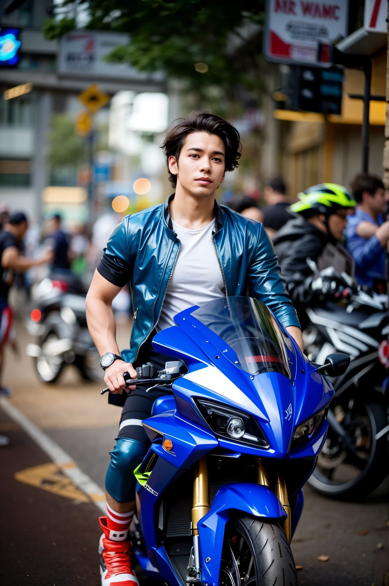 Boy on sports motorcycle 