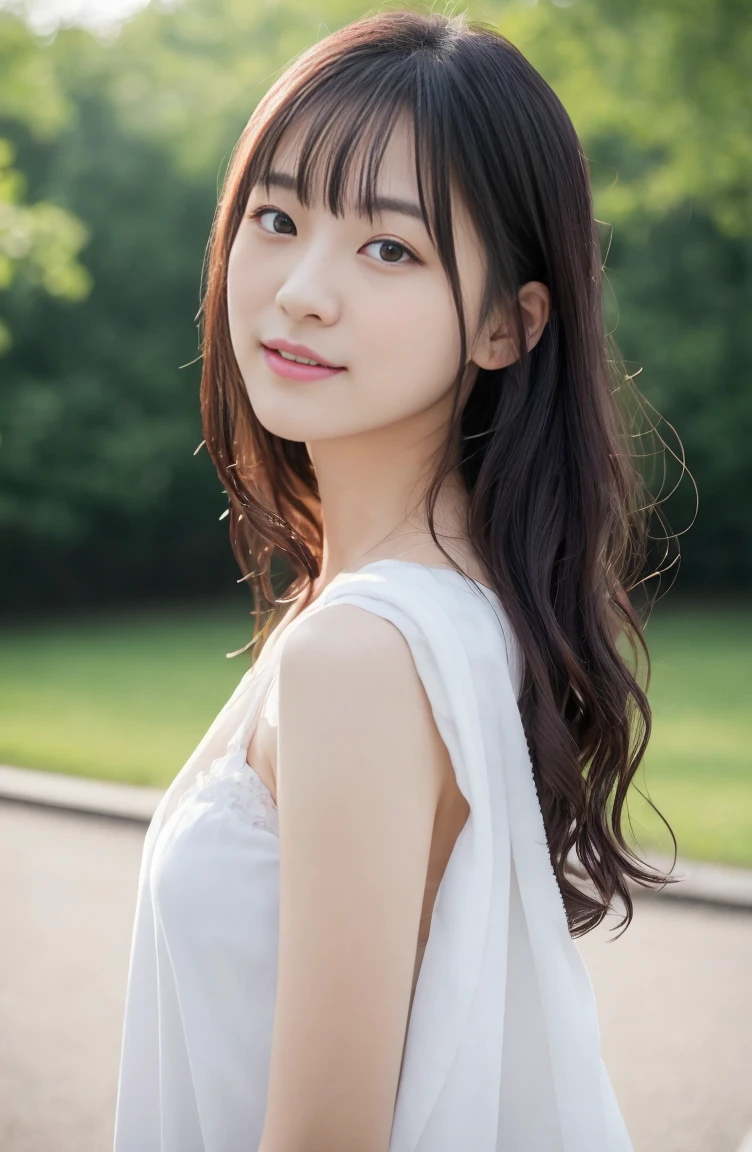 1 girl, (Wear a clean white summer dress:1.2), Very beautiful Japanese idol portraits, 
(RAW Photos, highest quality), (Realistic, Realistic:1.4), (masterpiece), 
Very delicate and beautiful, Very detailed, 2k wallpaper, wonderful, finely, Very detailed CG Unity 8K wallpaper, Very detailed, High resolution, Soft Light, 
Beautiful detailed girl, Very detailed目と顔, Beautiful and sophisticated nose, Finely beautiful eyes, Cinema Lighting, 
(Fashion magazine photography:1.3), (outdoor), (Summer Light),
(Semi-long hair), (whole body),
Complete Anatomy, Slender body, Small breasts, smile, happy