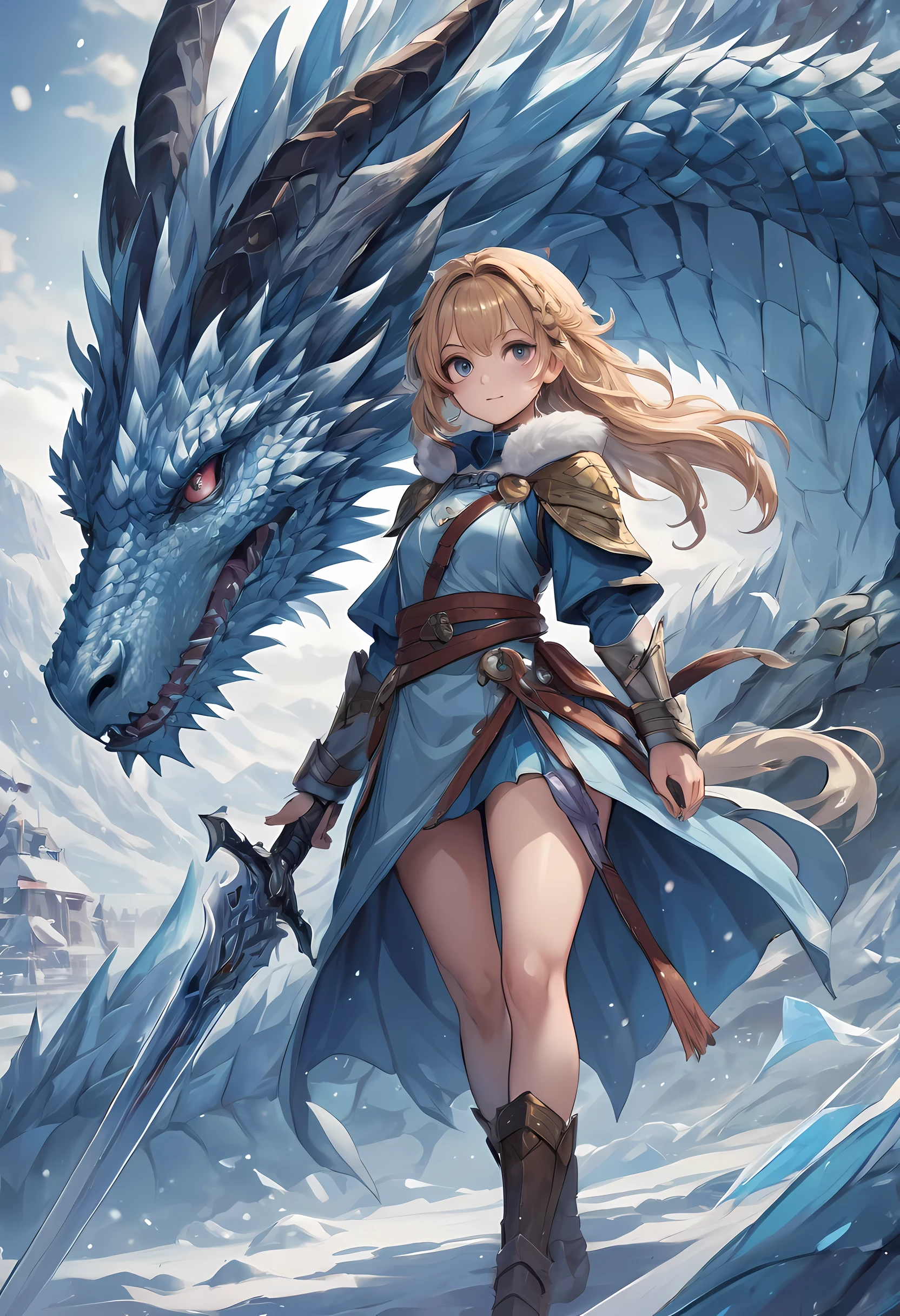 best quality,masterpiece,(Very detailed:1.2),(perfect face:1.3),Beautiful girl holding frost sword, with ice dragon,Valkyrie in the Art of Demon-Slaying,High-quality animation illustrations,Human and dragon fusion, Anime Fantasy Illustration, fantasy style anime, (giant ice dragon),dragon god,Epic Anime Fantasy, anime fantasy artwork, Artoria Pendragon, Demon Slayer: Rui fan art, Detailed digital animation art, Digital animation illustration, Detailed key animation art, Epic light novel art cover, Detailed anime art,  Caricature wallpaper, dragon girl, epic anime style, 2.5D CGI Art,granblue fantasy,Ark Night