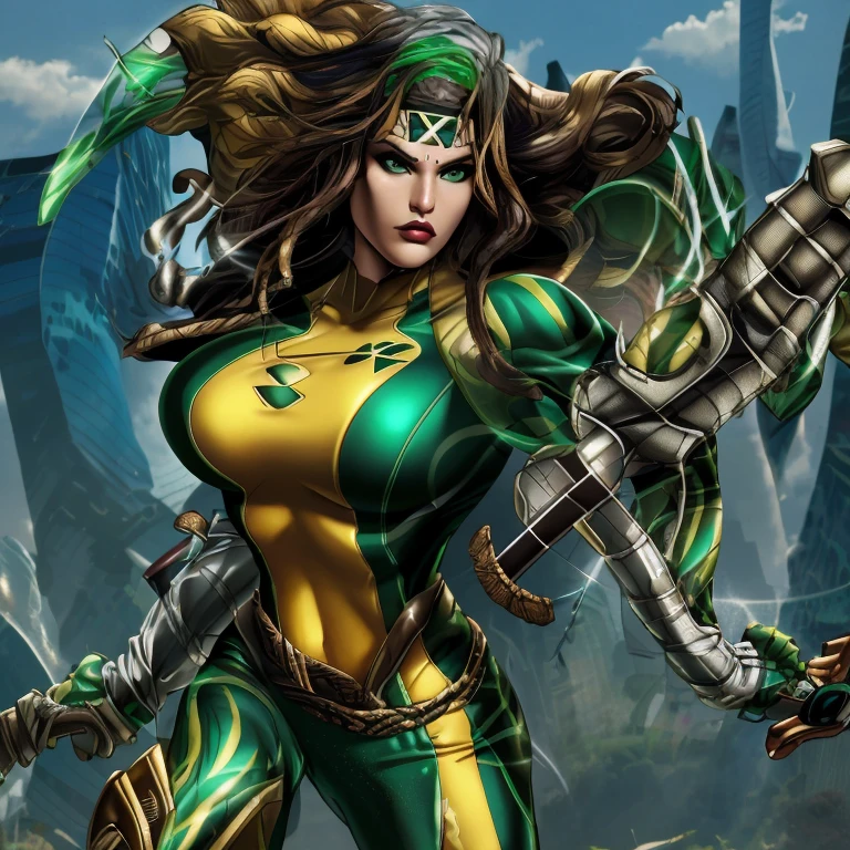 /imagine rogue ao estilo do jim lee, uniforme apertado, cameltoe, athletic body with full breasts, detailed hands, corpo escultural com cintura fina e quadris largos, corpo sensual, ultra hd, bunda arredondada