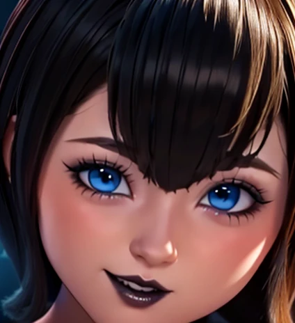 Anime girl Gothic makeup short hair bob style blue eyes pale skin hands on chin lips of a beautiful woman and looking at the viewer 8k detailed perfect full body 