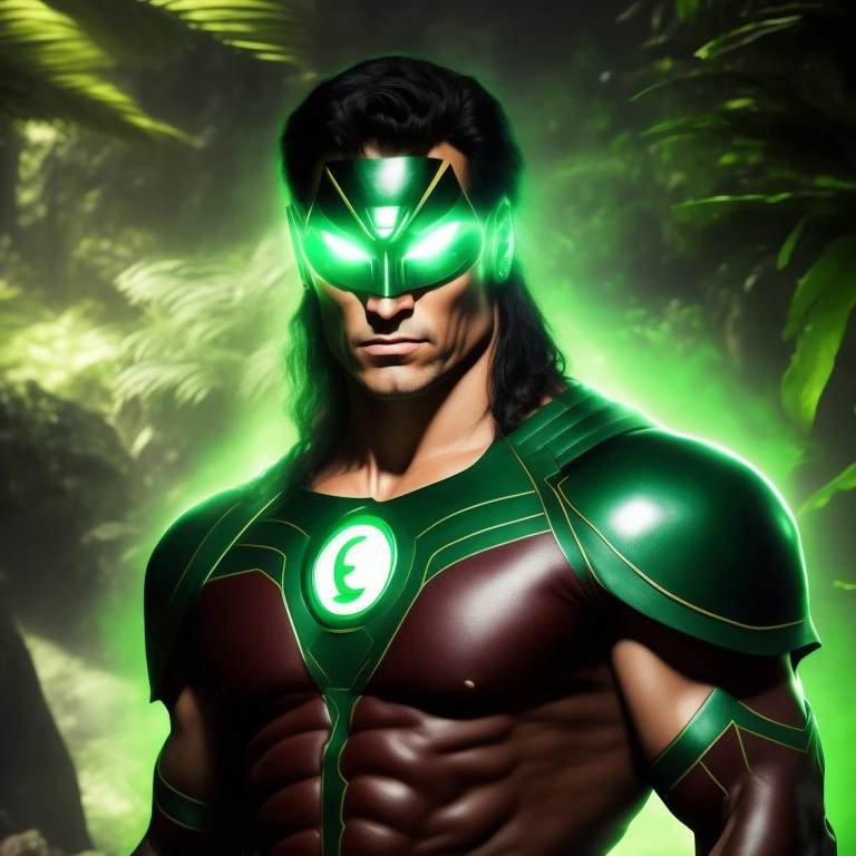 A mystical AztecNativedonning the iconic Green Lantern suit, a vibrant blend of ancient and futuristic elements, surrounded by intricately designed temples and lush jungle foliage. His emerald green eyes gleam with an otherworldly power, radiating energy that illuminates the detailed and richly textured environment. The suit's power ring is prominently displayed on his left hand, emitting a soft yet intense green glow.
This highly detailed and realistic depiction of the AztecNativeGreenLantern is brought to life in stunning 8k resolution, the natural colors and intricate details of his suit and the jungle environment dramatically enhanced. His