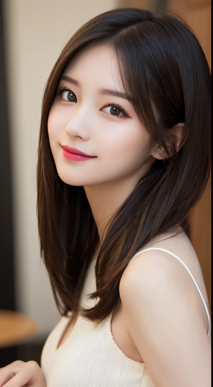 table top, highest quality, shape, Super detailed, finely, High resolution, 8k wallpaper, 完璧なダイナミックな構shape, beautiful and detailed eyes, Gorgeous and stylish black fluffy latest Tokyo winter clothes,ランダムなcute髪,small breasts,natural color lip, bold sexy pose,smile、20 year old girl、cute、sexy shot looking at camera,Always blur the background,perfect and beautiful face,Take only the face,beautiful and detailed face、slim face and style,Big eyes、Do gal makeup
