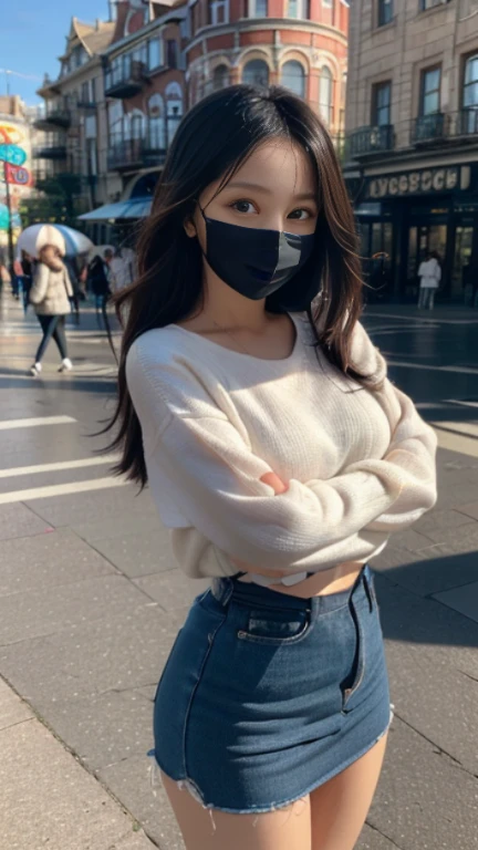 (masterpiece), (highest quality), (Super detailed),((((Cute Masks)))), (Have fun at the theme park), Are standing,Fashion Model, looking at the viewer, ( face to face), winter clothes, beautiful and detailed eyes, Exquisite beauty, pose of temptation, (high color saturation), (Colorful splash), colorful bubble,
