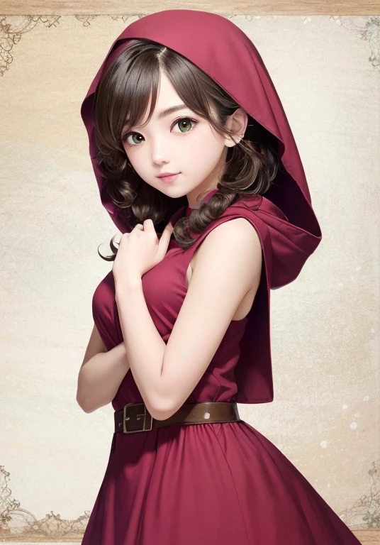 ((Maribel)),Maribel in ''dq7'',dragon quest vii,dragon quest 7,1girl,curly hair,dress,green eyes,head scarf,hood,long hair,red hair,