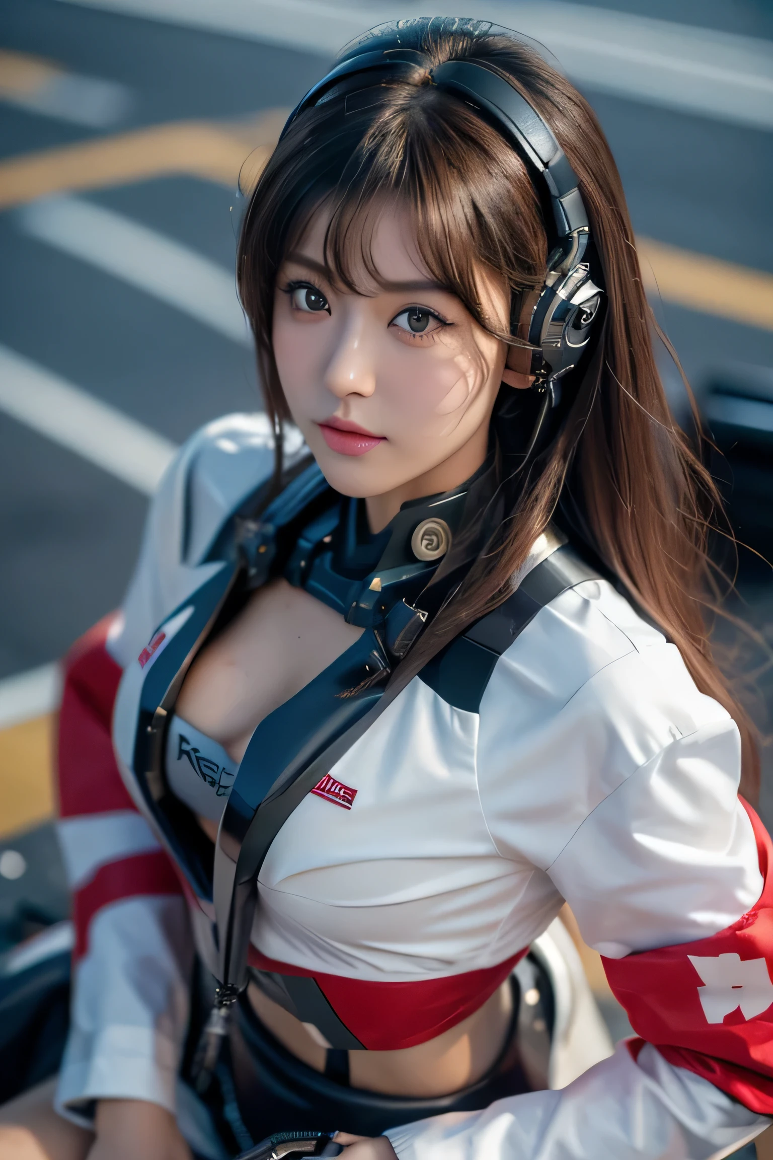 (masterpiece:1.2), Super detailed, ultra high resolution, (realistic, photo realistic:1.37), High-definition RAW color photos, professional photos, highly detailed face, very fine eyes, highly detailed skin, very fine fingers, highly detailed nose, highly detailed mouth, perfect anatomy, highly detailed background, (famous japanese actress:1.2), (Improve:1.2), (flat chest), brown race, black skin, (full_body:0.7), (Mecha clothes:1.3), robot girl, Mecha, (aircraft carrier flight deck:1.4), NSFW