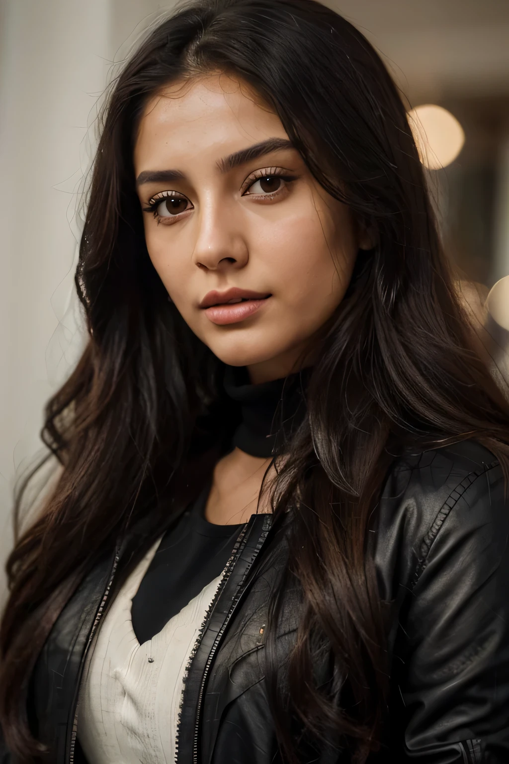 a close up of a woman with long hair wearing a black jacket, christina kritkou, looks like ebru şahin, handsome girl, meni chatzipanagiotou, very pretty face, soft portrait shot 8 k, julia sarda, aykut aydogdu, eytan zana, greek ameera al taweel, she is facing the camera