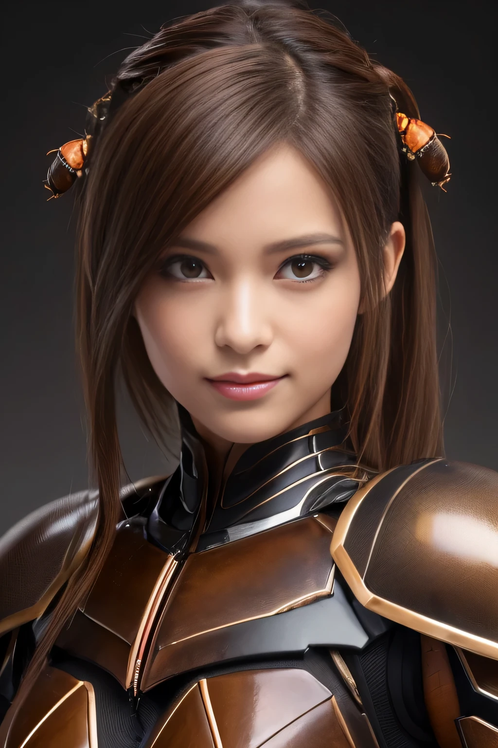 (High resolution,masterpiece,highest quality,Very detailed CG, anime, official art:1.4), realistic, photograph, amazing detail, all complicated, luster and luster,great many layers, 8k wallpaper, 3D, sketch, cute, figure,( alone:1.4), perfect female proportions,villain&#39;s daughter, (Fusion of dark brown cockroach and lady:1.4), (brown cockroach form lady:1.2), (brown cockroach woman:1.2), (Fusion:1.2), (alone:1.4), (evil smile:1.2), muscular, abs, (Cockroach brown exoskeleton bio insect suit:1.4), (Cockroach brown exoskeleton bio insect armor:1.2), (brown transparent cockroach feathers:1.4), (brown cockroach antenna:1.3),