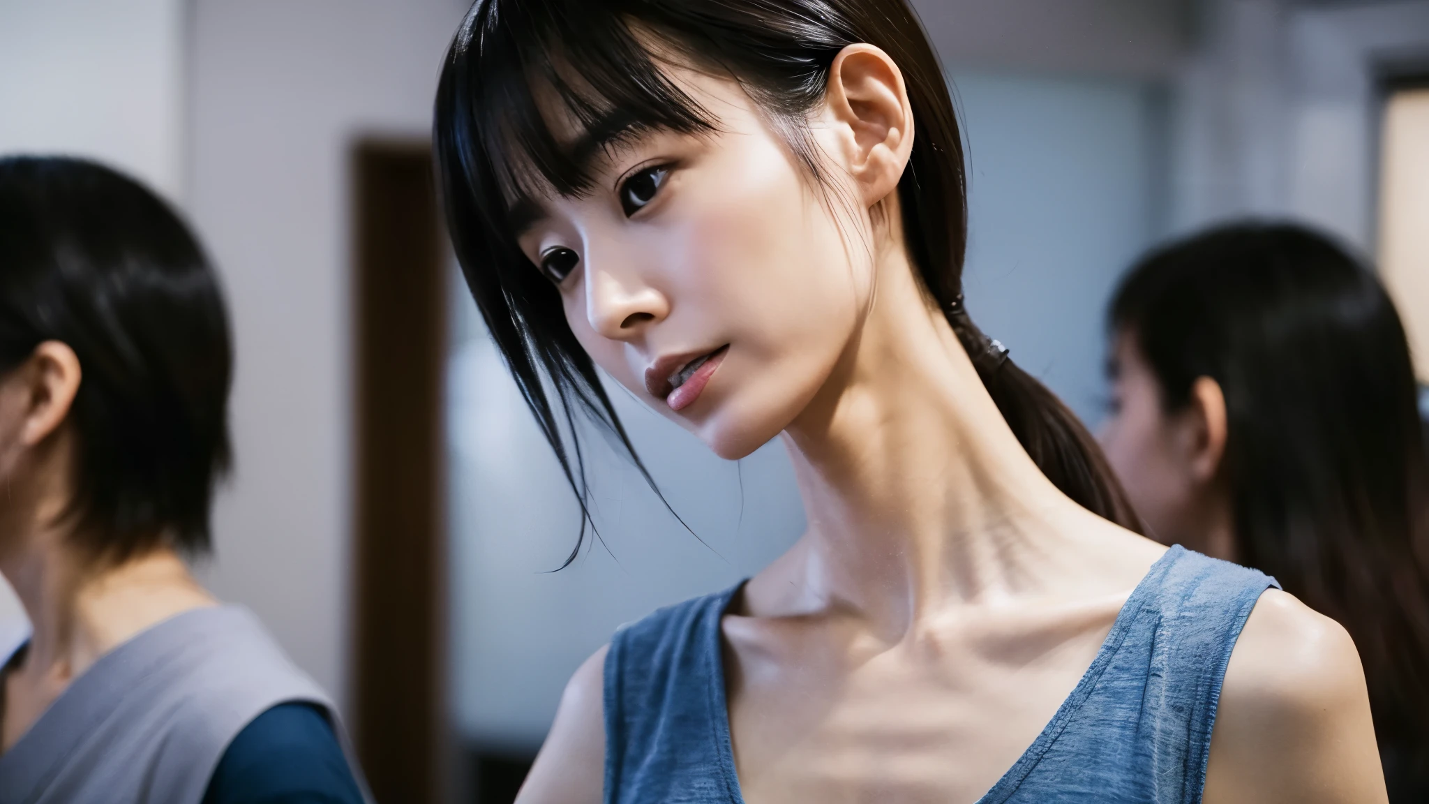 (Realistic:1.3、Ultra HD、Ultra-high resolution、8k、Japanese office lady、At work、White collared shirt、Sleep on your back)、((Looking at the camera:1.8))、(Extremely realistic skin texture:1.4)、(Realistic:1.3)、short hair、(Embarrassed expression:1.5)、(blonde:1.1)、(40-year-old woman、Mature Woman)、Ponytail hairstyle、(Raise both arms to show your armpits:1.3)、(Armpit close-up:1.4)、(Shooting from the side:1.3)、Visible nipples、Wet nipples、