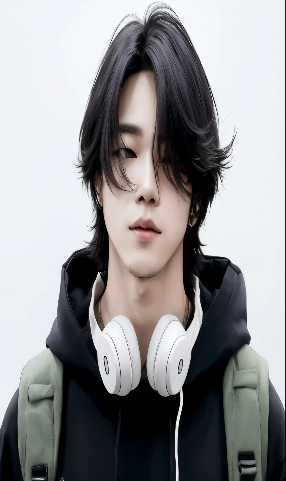 arafed man com fones de ouvido on his head and a backpack, pintar ulzzang, park jimin, cabelo meio longo, com cabelo curto, park jimin, com cabelo comprido, park jimin, com o mesmo penteado, com fones de ouvido, com fones de ouvido, park jimin, homem sul-coreano, park jimin,