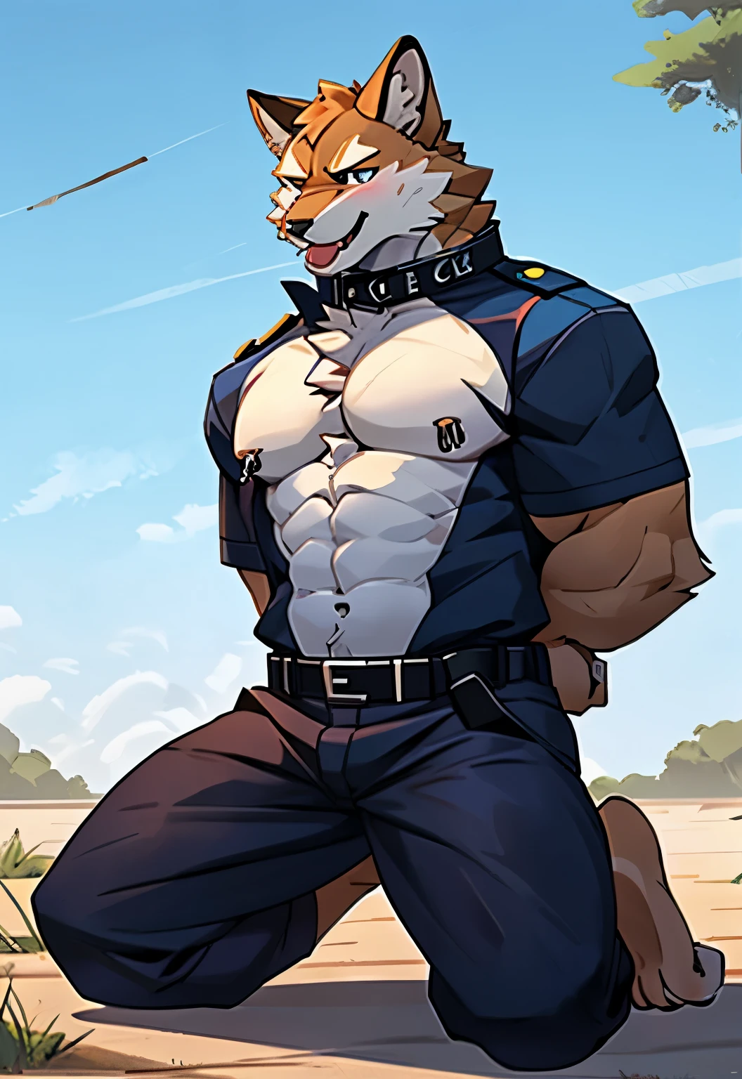 Officer kidnapped by kidnappers,Wearing a police uniform,Full body portrait with bare feet,Wear a collar,Full body portrait with bare feet,Wear nipple rings,Lean figure,Large pecs,The limbs were tied by chains,blush,shy,in a state of enjoyment,stick out tongue,stick out tongue,Minimalist background,Minimalist background,There is a lot of thick white unknown liquid on the body,There is a lot of thick white unknown liquid on the body,Loss of consciousness,Loss of consciousness,Kneeling on the ground,Carry your hands behind your back,hands behind back,hands behind back,Love in your eyes,Love in your eyes,The head was stepped on the ground by others,The head was stepped on the ground by others,masterpiece,Great work,Official quality,high resolution,8k,high definition