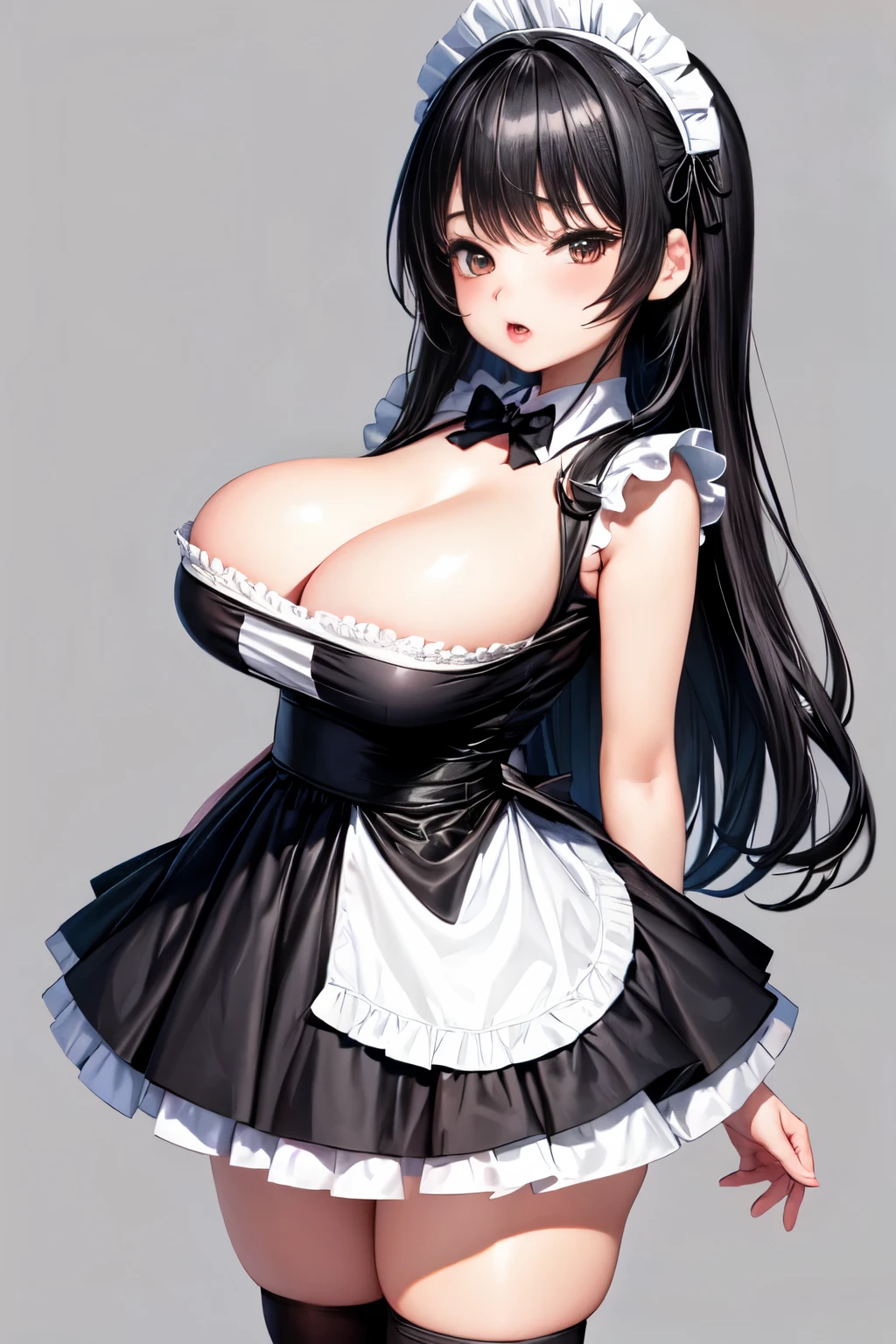 NSFW
((die, JC,litl,kodomo)) an anime maid wearing black dress with huge tits poses for the camera,